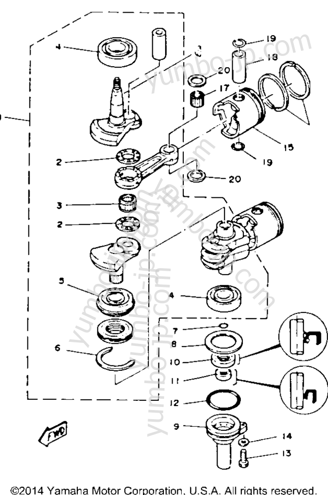 Коленвал и поршневая группа для лодочных моторов YAMAHA C25ELRP 1991 г.