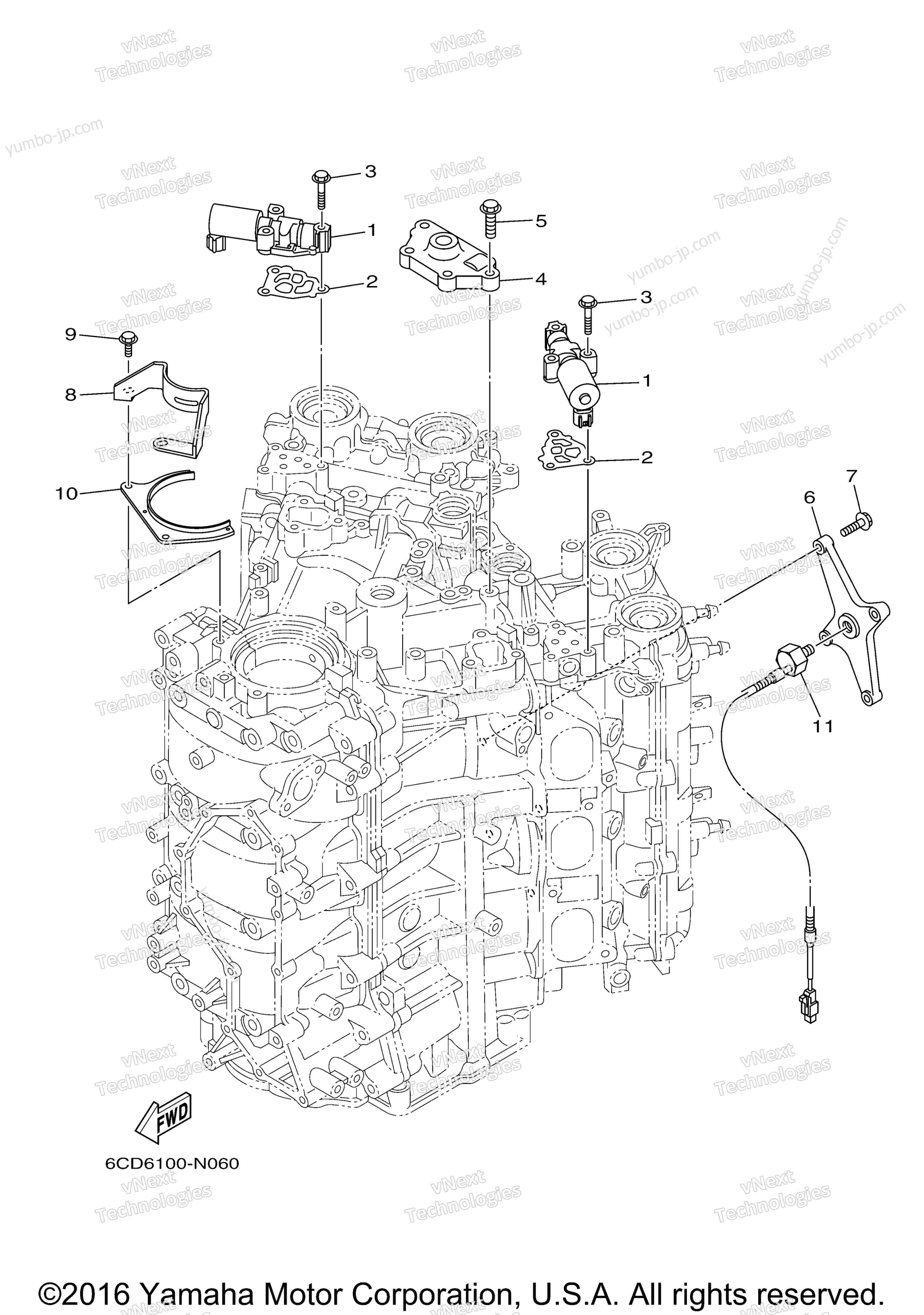 Cylinder Crankcase 3 для лодочных моторов YAMAHA F300UCA (0116) 2006 г.