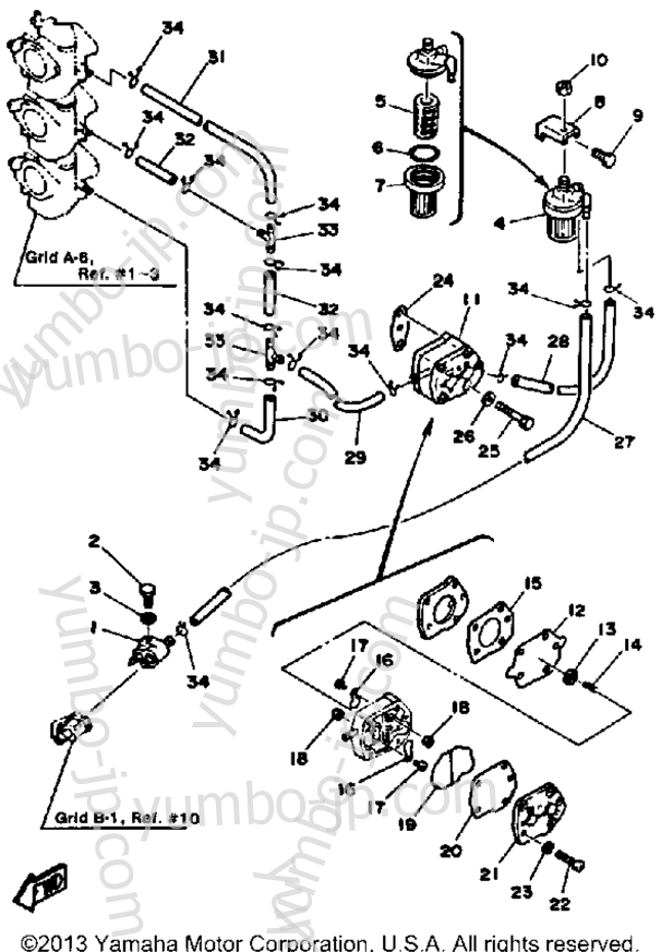 FUEL SYSTEM for outboards YAMAHA 70ETLJ 1986 year