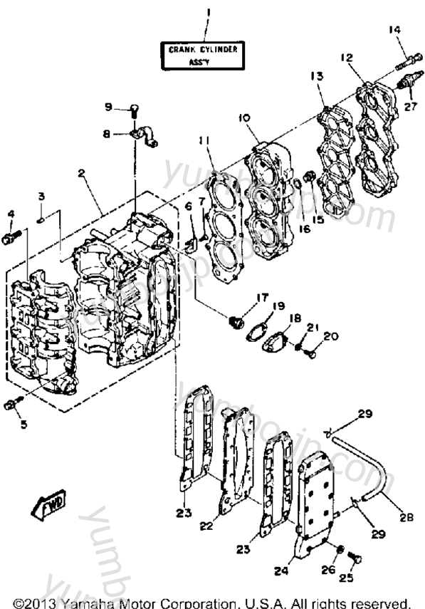 Crankcase Cylinder для лодочных моторов YAMAHA 40ESJ 1986 г.