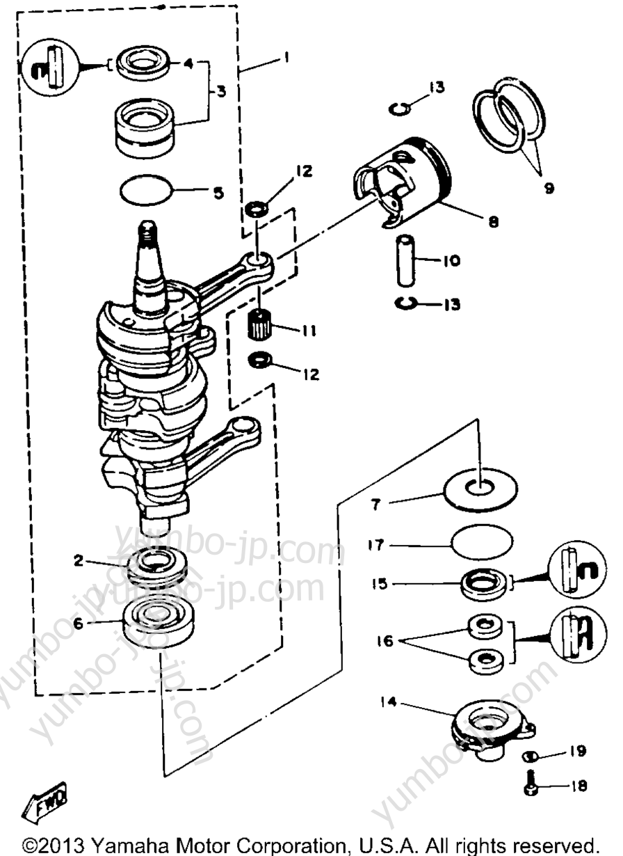 Коленвал и поршневая группа для лодочных моторов YAMAHA 30MLHR 1993 г.