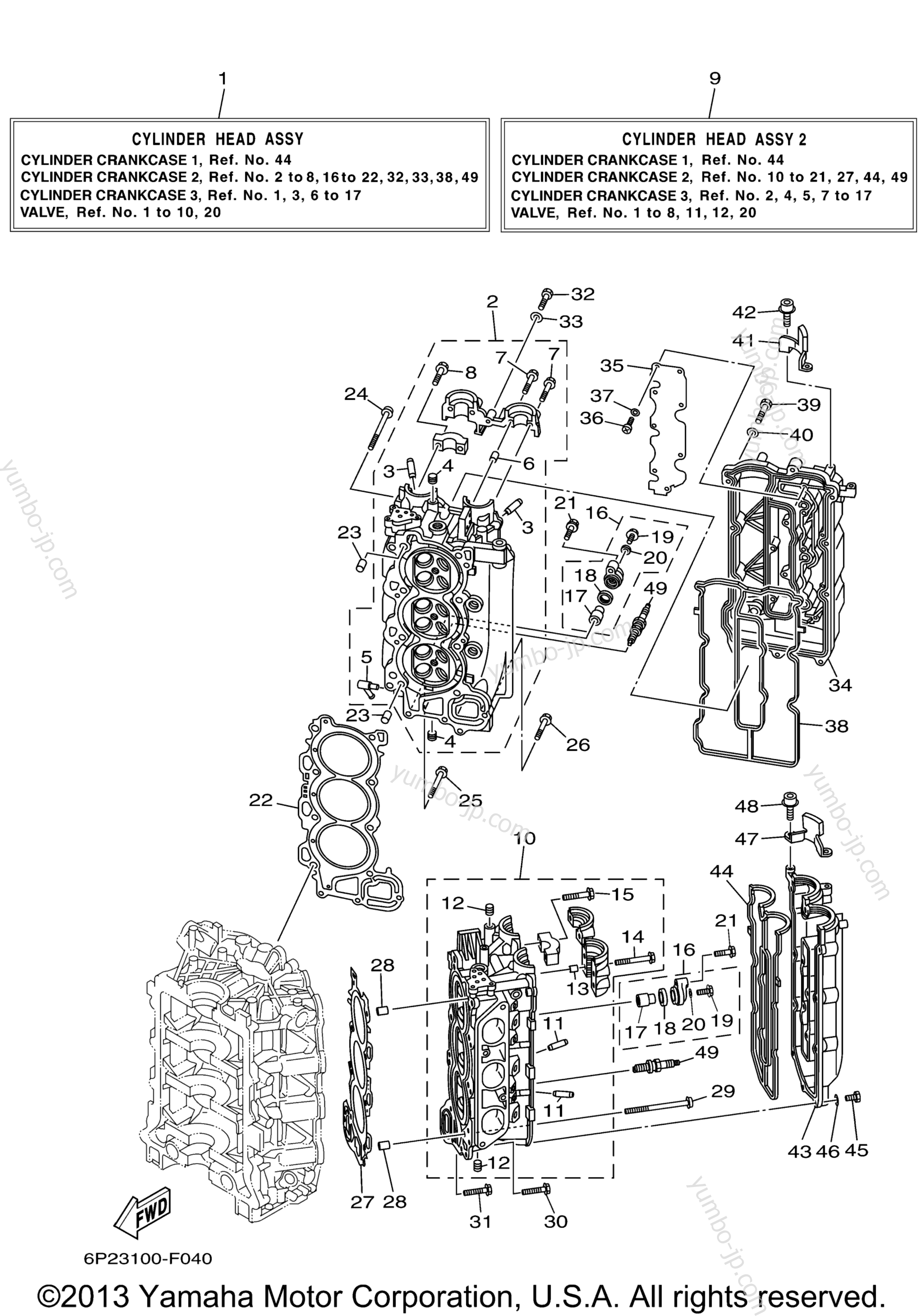 Cylinder Crankcase 2 для лодочных моторов YAMAHA F250TXR (0406) 6P2-1011652~1021903 LF250TXR_TUR 6P3-1005453~10095 2006 г.