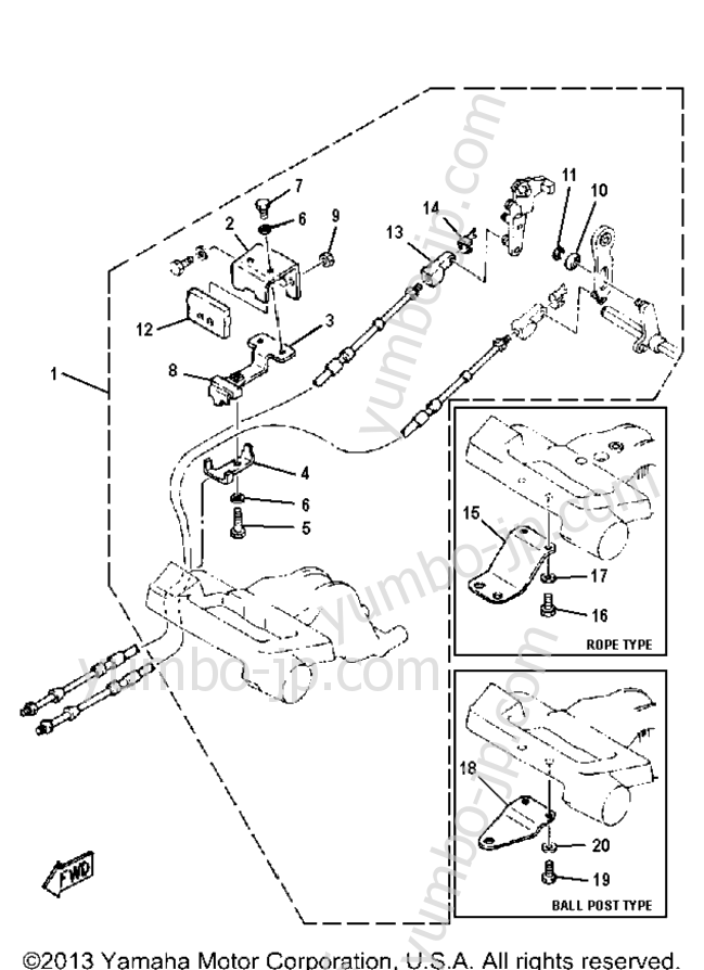 Remote Control Attachment для лодочных моторов YAMAHA FT9.9ELG 1988 г.
