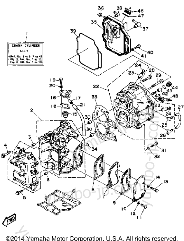 Cylinder Crankcase для лодочных моторов YAMAHA FT9.9ERLD 1990 г.