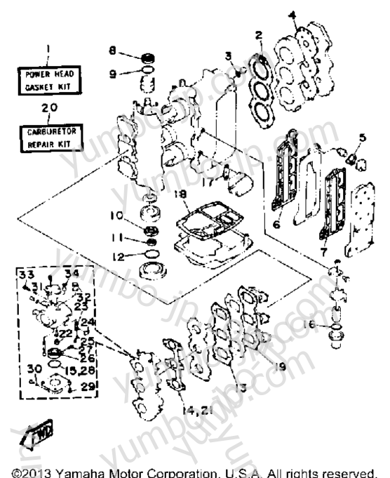 Repair Kit 1 для лодочных моторов YAMAHA 70ETLD 1990 г.