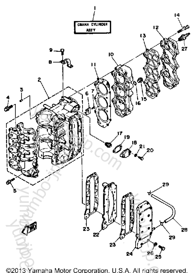 Crankcase Cylinder для лодочных моторов YAMAHA 50ELJ 1986 г.
