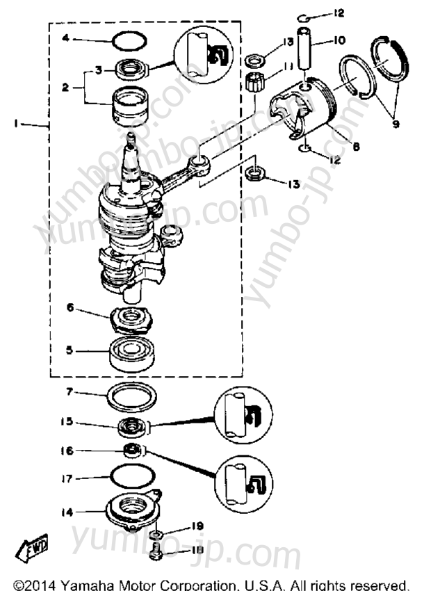 Crank Piston для лодочных моторов YAMAHA 25MLHQ 1992 г.