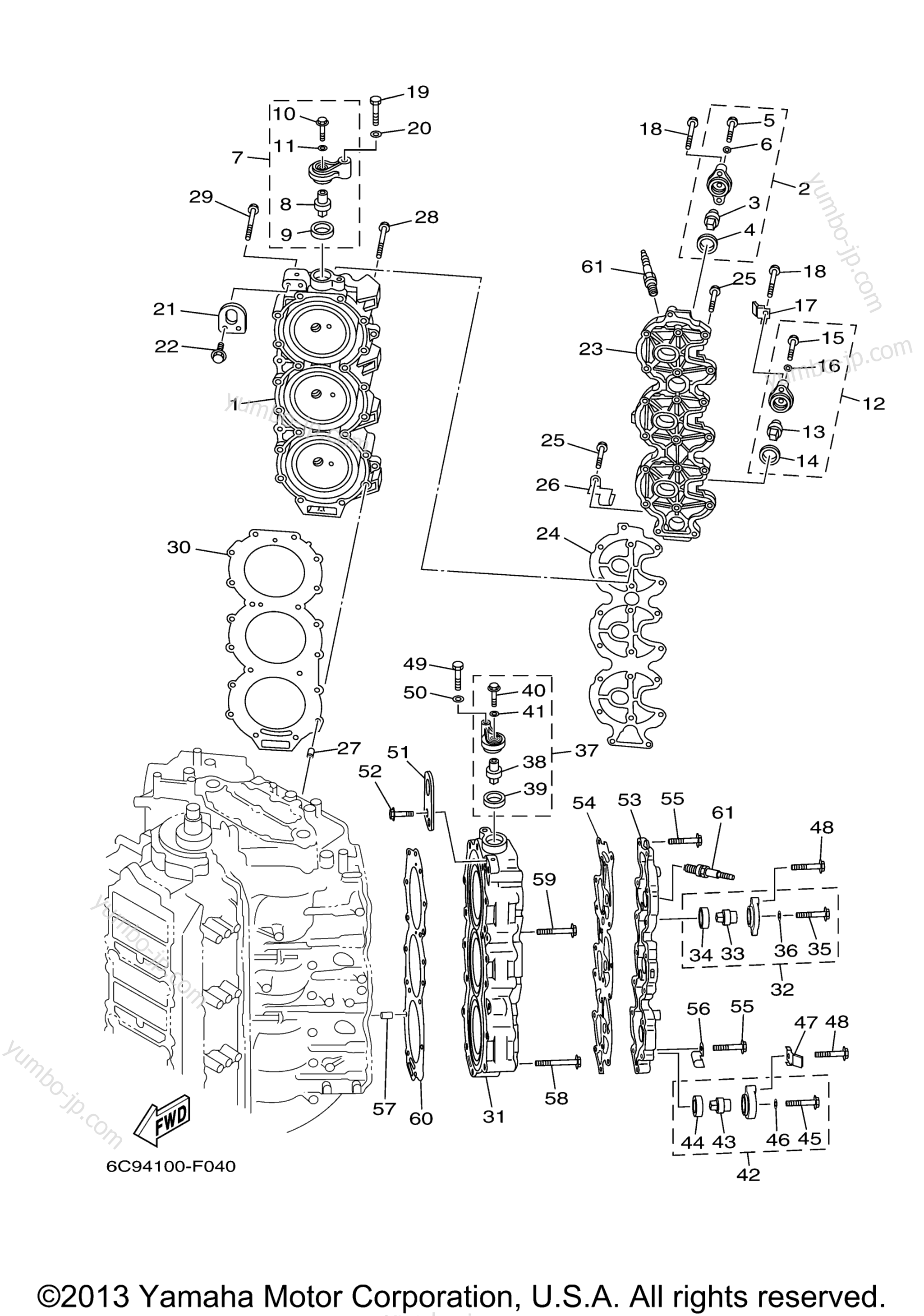 Cylinder Crankcase 2 для лодочных моторов YAMAHA LZ300TUR (0406) 6D0-1003785~1003809 LZ300TXR 6D1-1001809~1001814 2006 г.