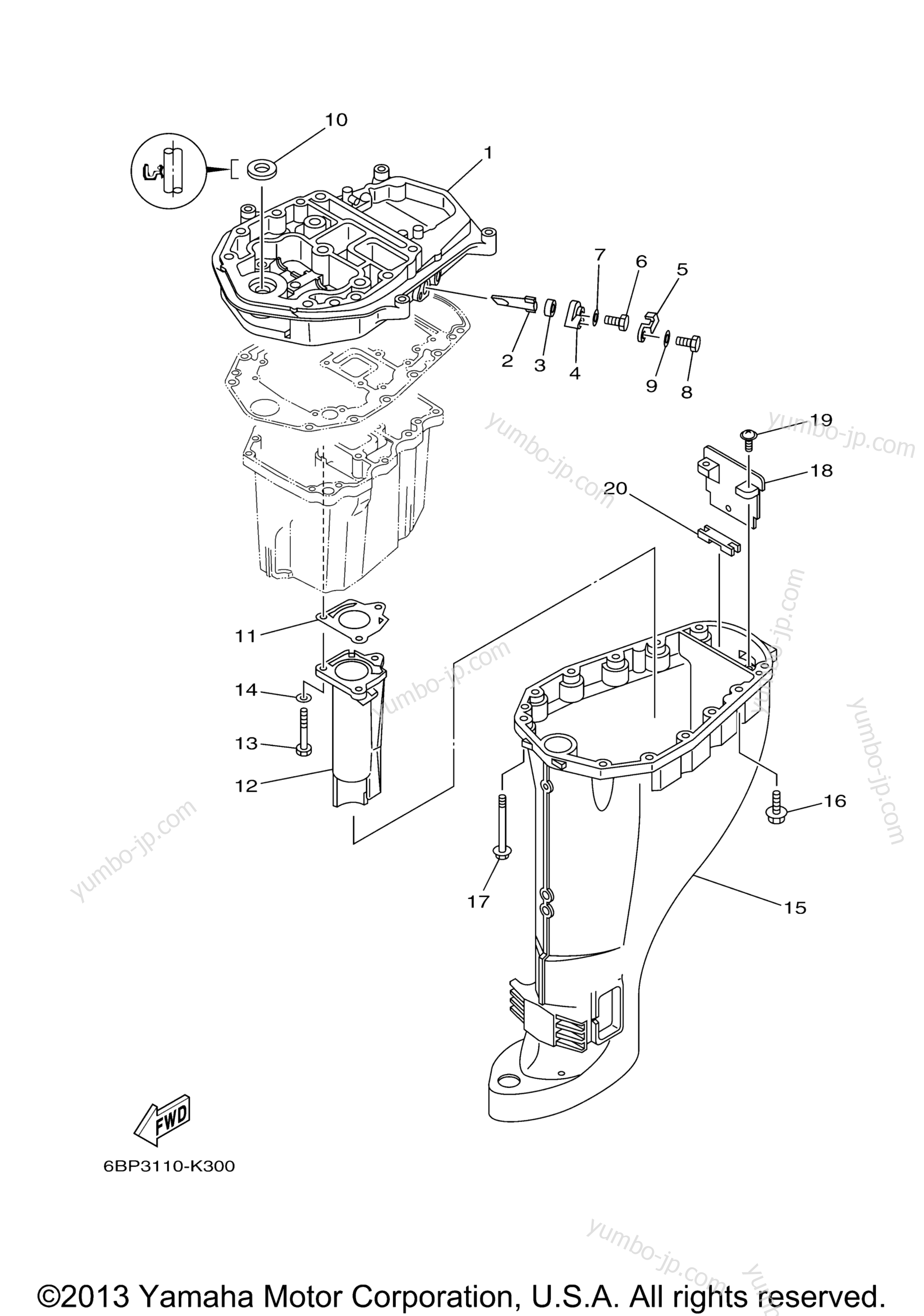 Upper Casing для лодочных моторов YAMAHA F25LMHB (0113) 2006 г.