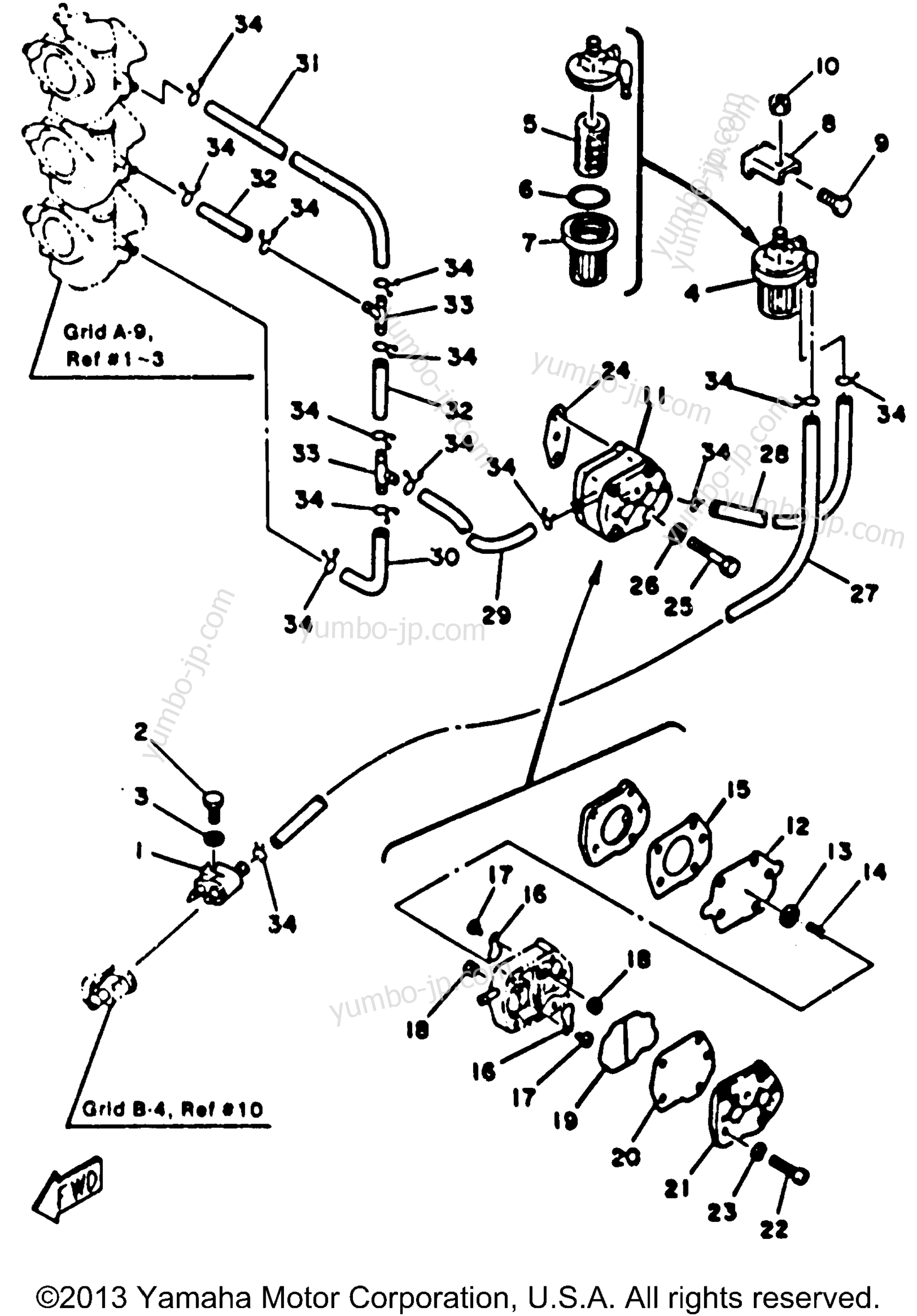 FUEL SYSTEM for outboards YAMAHA 70ETLK 1985 year