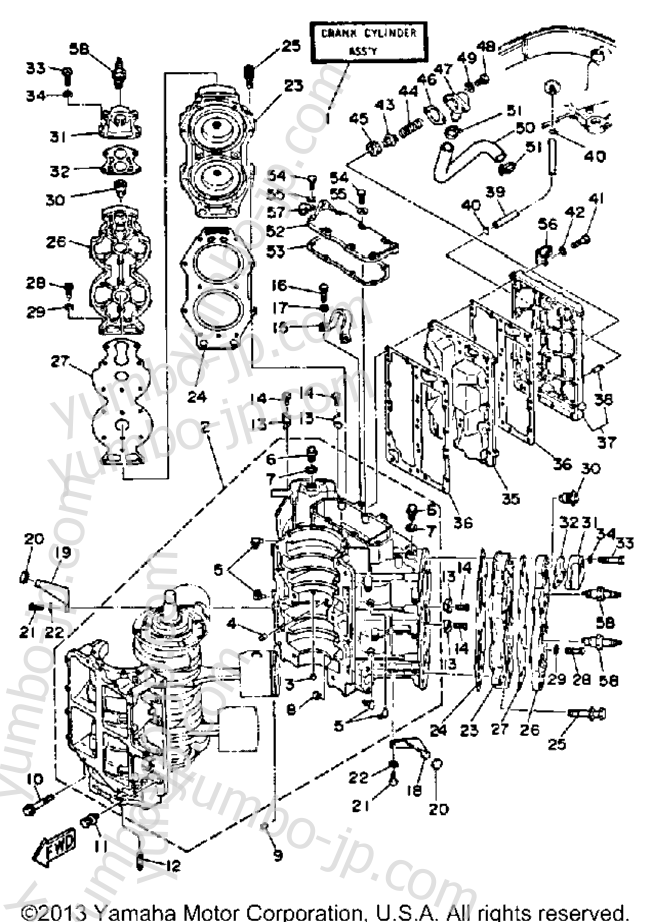 Crankcase Cylinder для лодочных моторов YAMAHA 115ETLG-JD (130ETLG) 1988 г.
