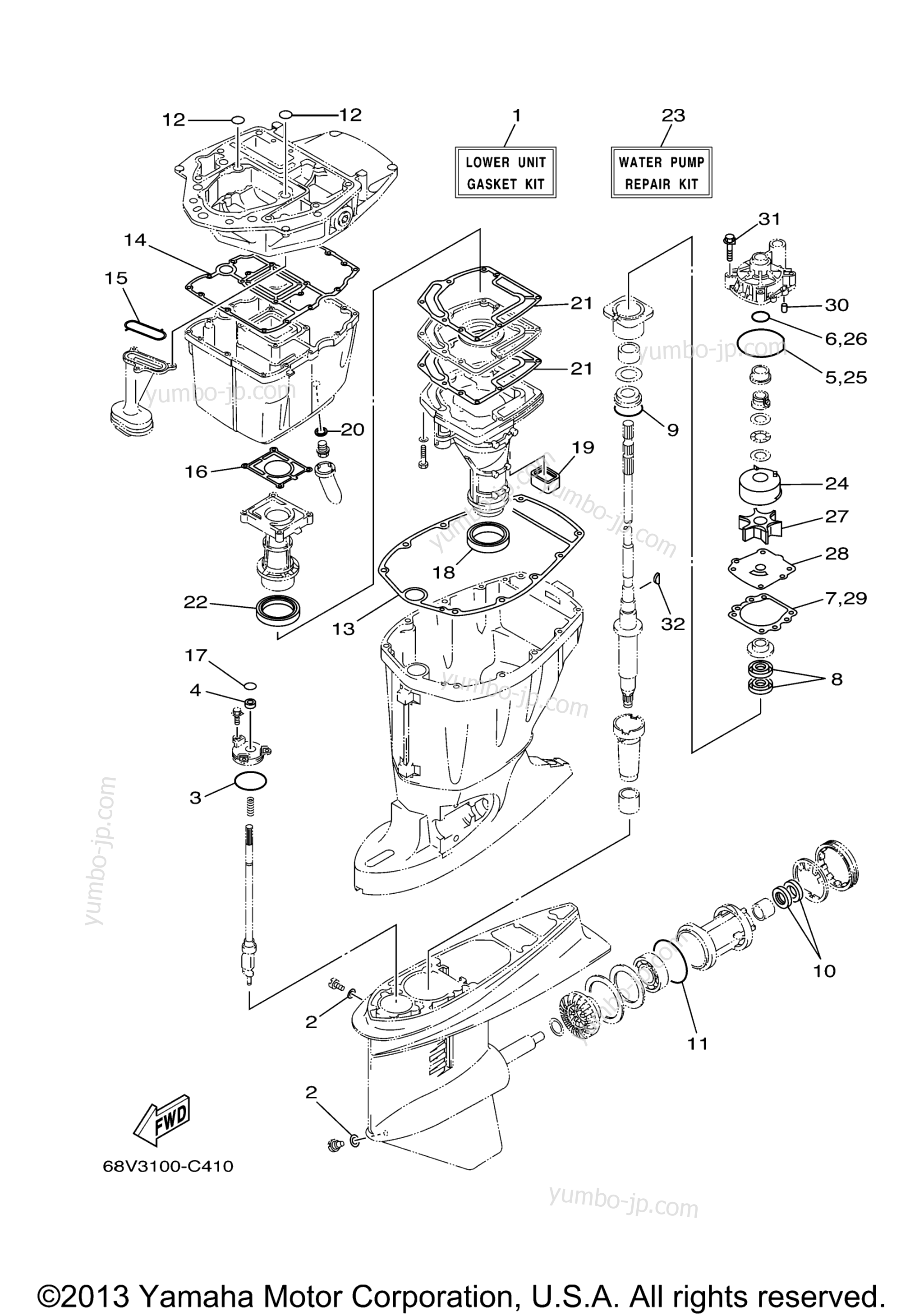 Repair Kit 2 для лодочных моторов YAMAHA F115TLR (0405) 68V-1047408~1066826 LF115TLR_TXR 68W-1002054~10029 2006 г.