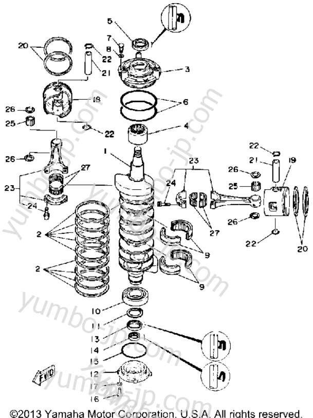 Crank Piston для лодочных моторов YAMAHA 200ETLF-JD (175ETXF) 1989 г.
