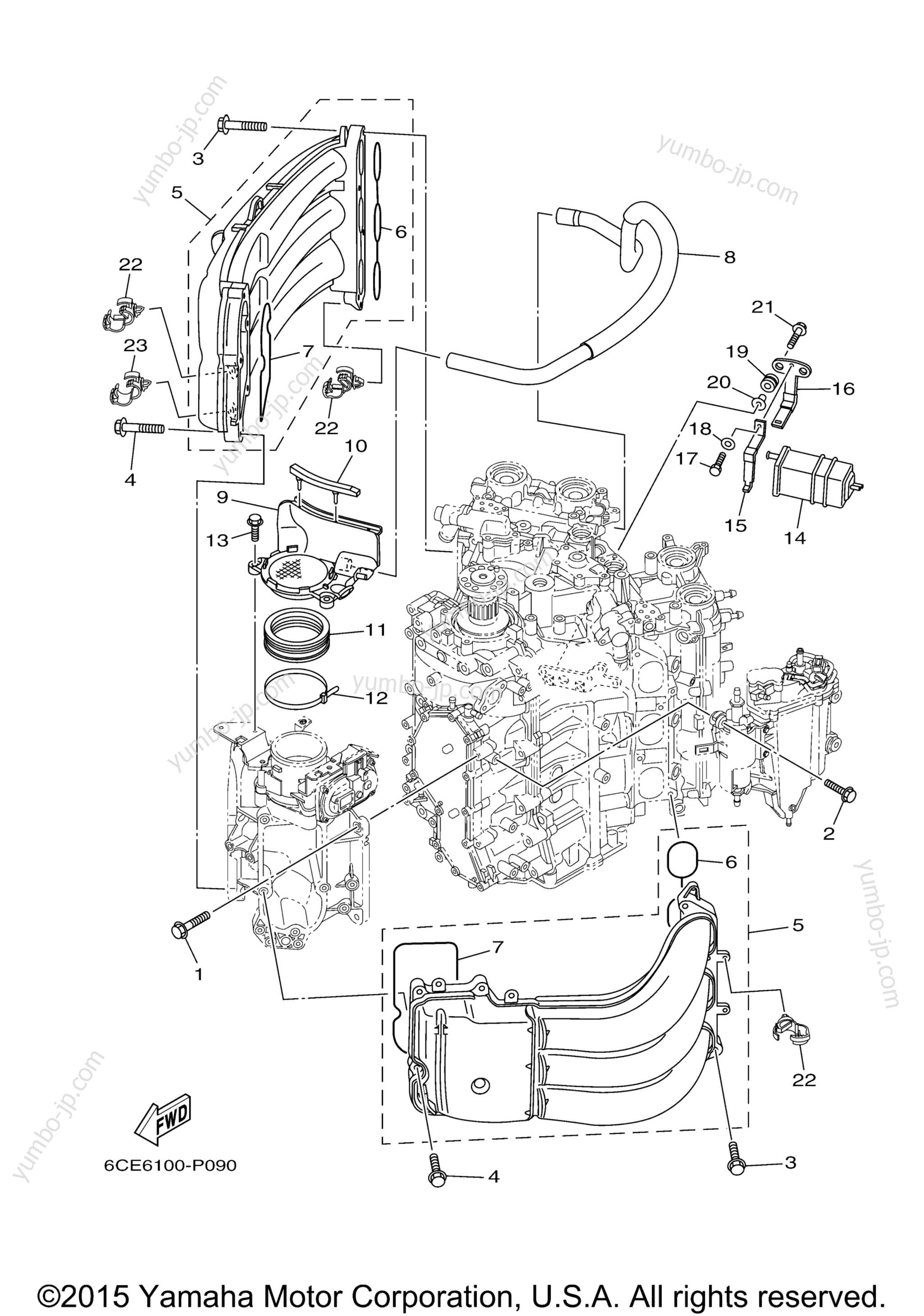 Intake 1 для лодочных моторов YAMAHA LF250UCA (0115) 2006 г.