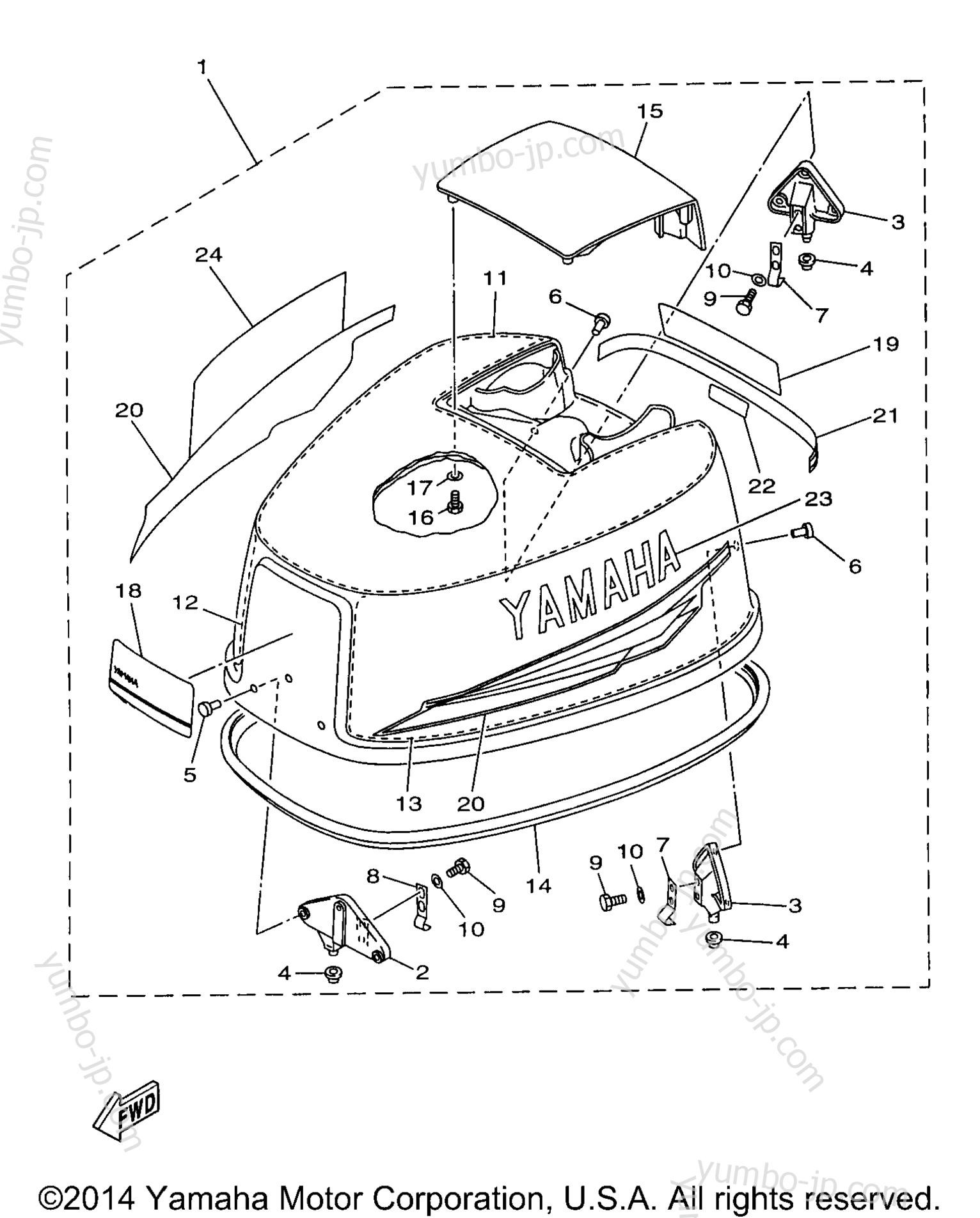 Top Cowling для лодочных моторов YAMAHA C115TXRX 1999 г.