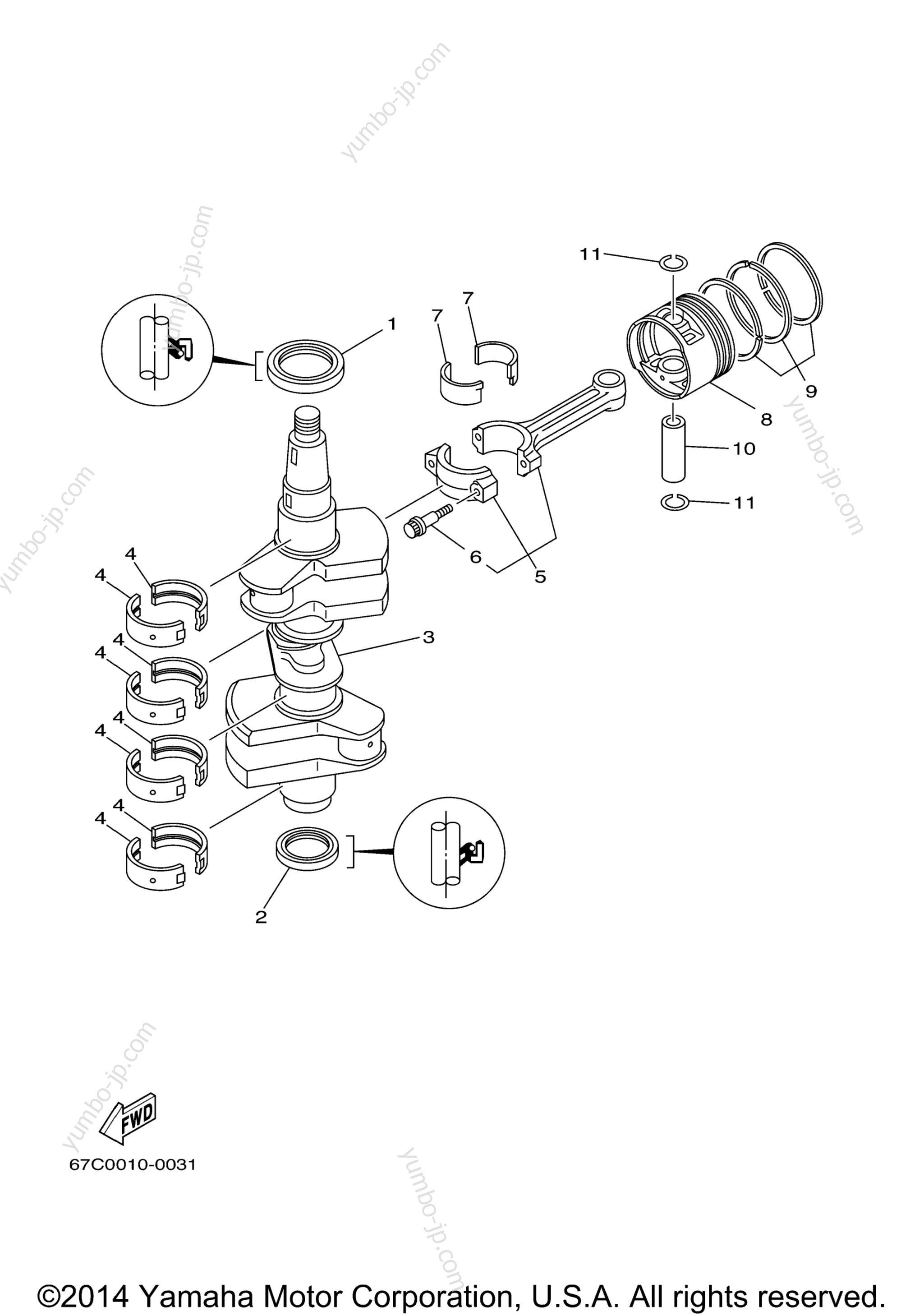 Коленвал и поршневая группа для лодочных моторов YAMAHA F30TLRC (F40TLRC) 2004 г.