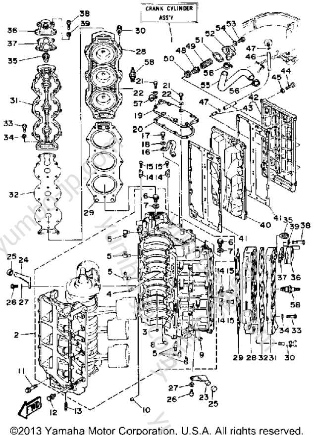 Cylinder Crankcase для лодочных моторов YAMAHA PROV150LDA 1990 г.