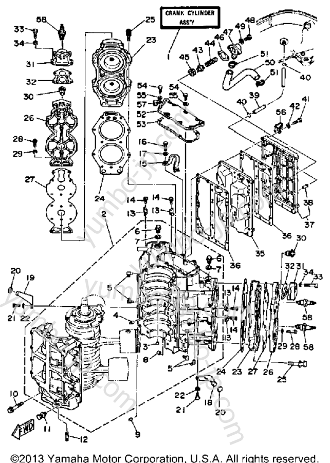 Crankcase Cylinder для лодочных моторов YAMAHA 130ETLF 1989 г.