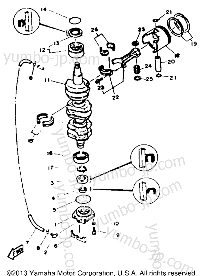 Коленвал и поршневая группа для лодочных моторов YAMAHA C85TLRR 1993 г.