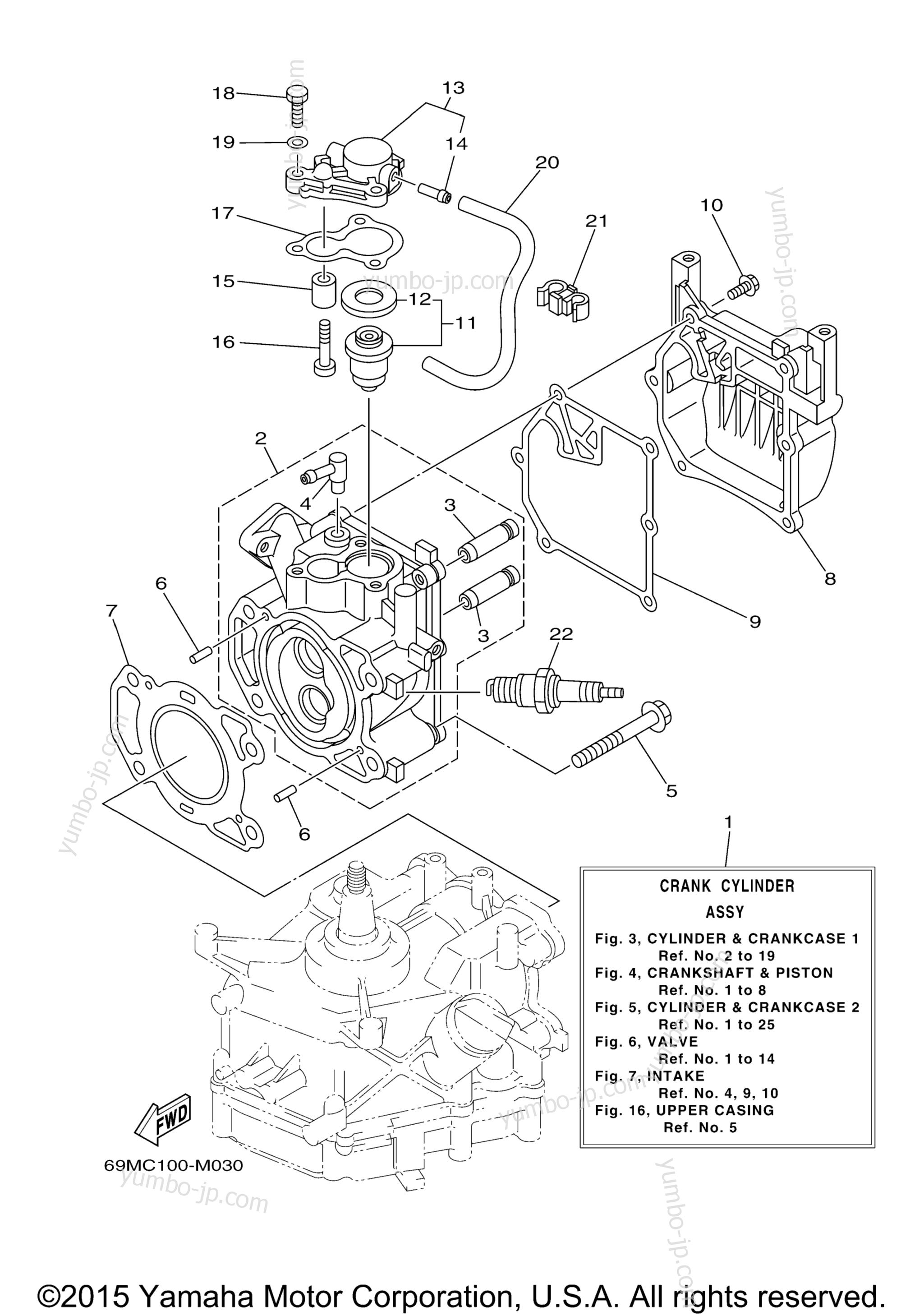 Cylinder Crankcase 1 для лодочных моторов YAMAHA F2.5SMHA (0314) 2006 г.