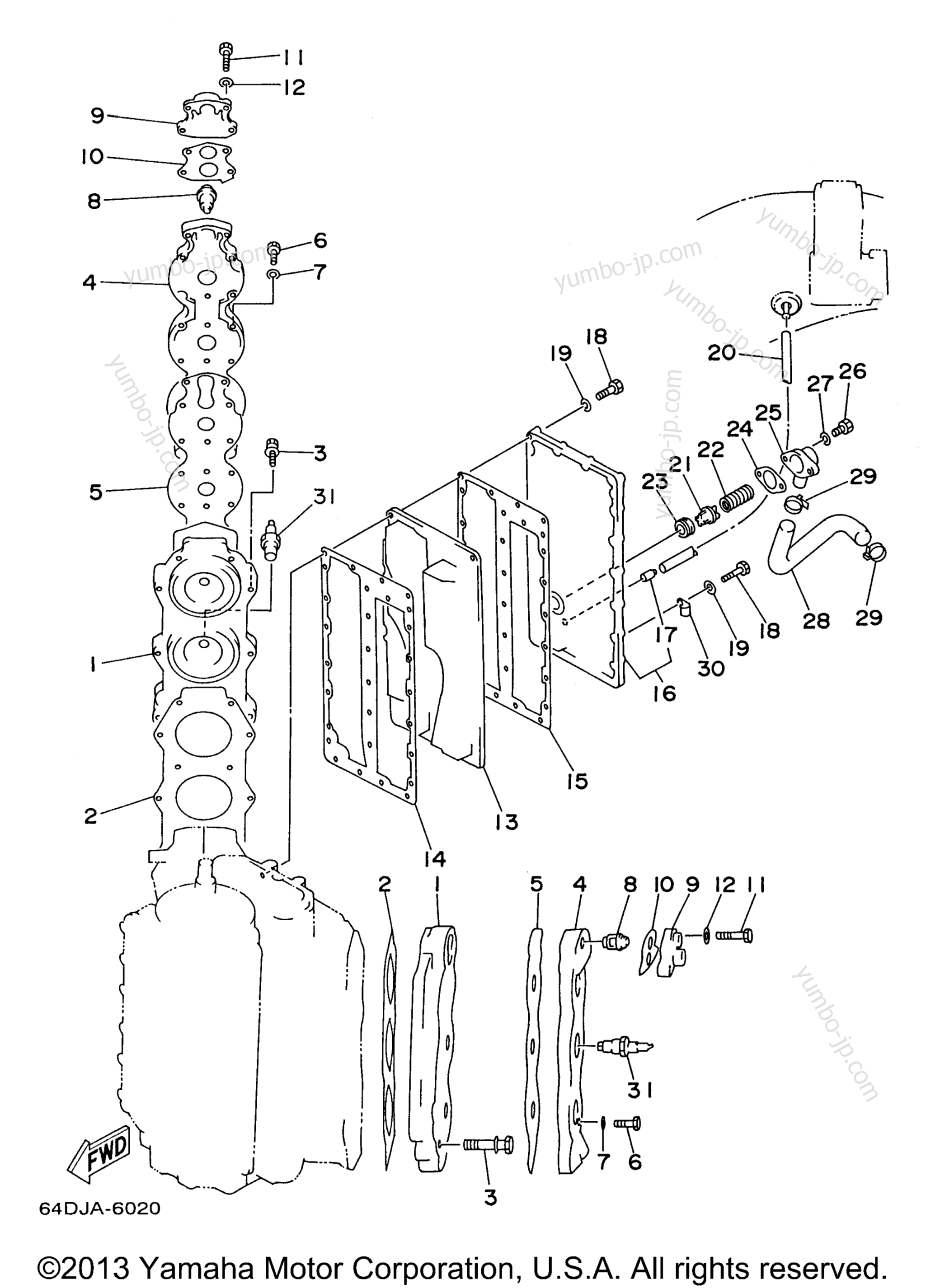 Cylinder Crankcase 2 для лодочных моторов YAMAHA P150TLRW 1998 г.