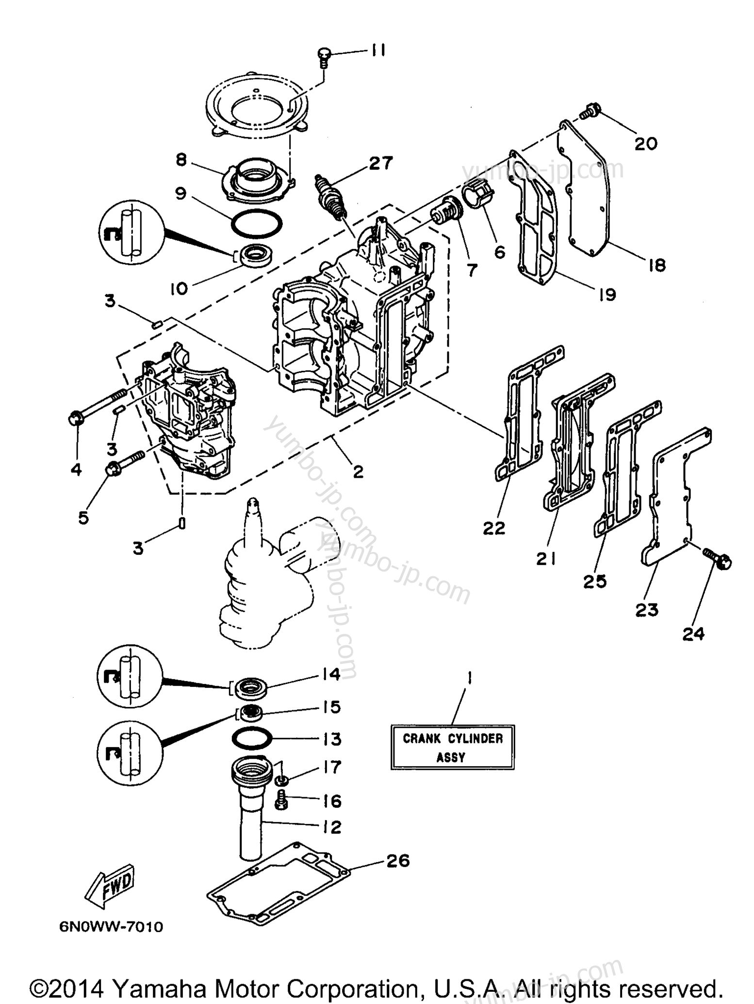 Cylinder Crankcase для лодочных моторов YAMAHA 8MLHW 1998 г.