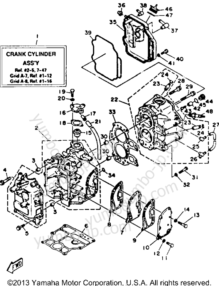 Cylinder Crankcase для лодочных моторов YAMAHA F9.9MSHR 1993 г.
