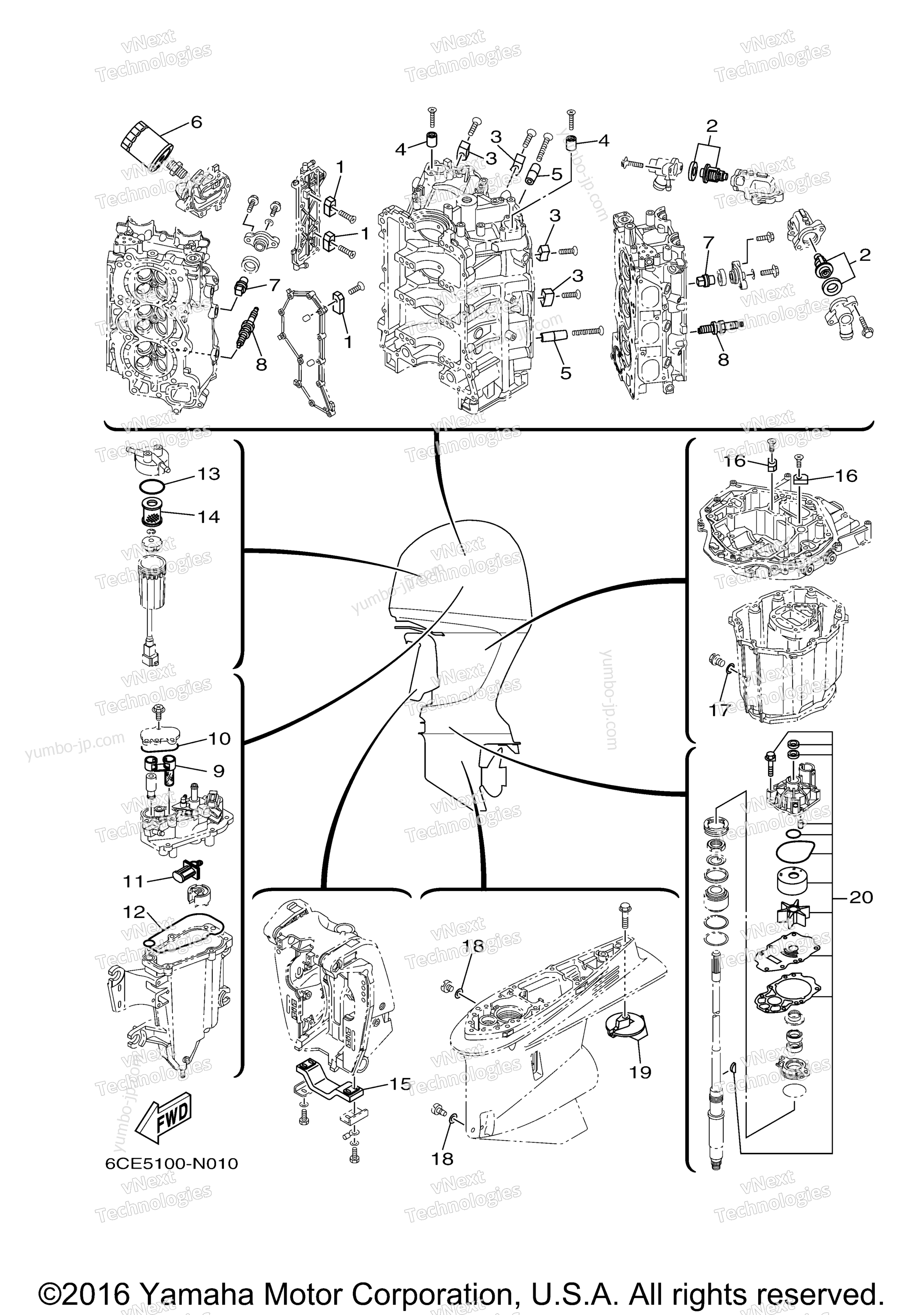 Scheduled Service Parts for outboards YAMAHA F300BETX (0116) 2006 year
