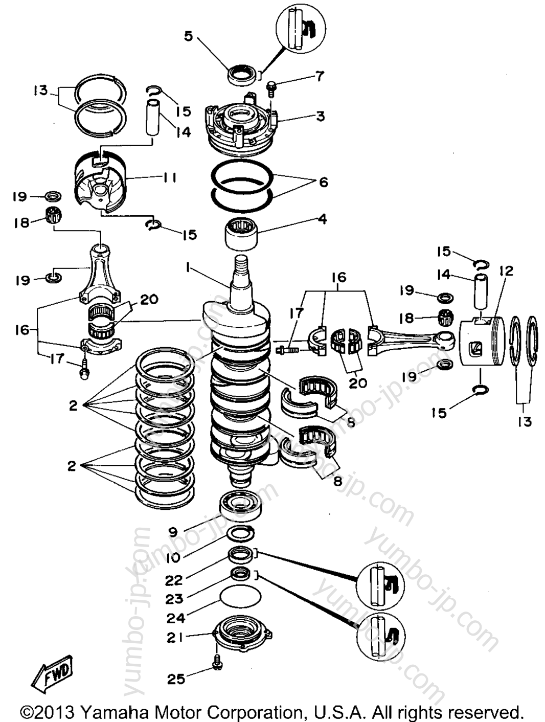 Коленвал и поршневая группа для лодочных моторов YAMAHA 225TLRS 1994 г.