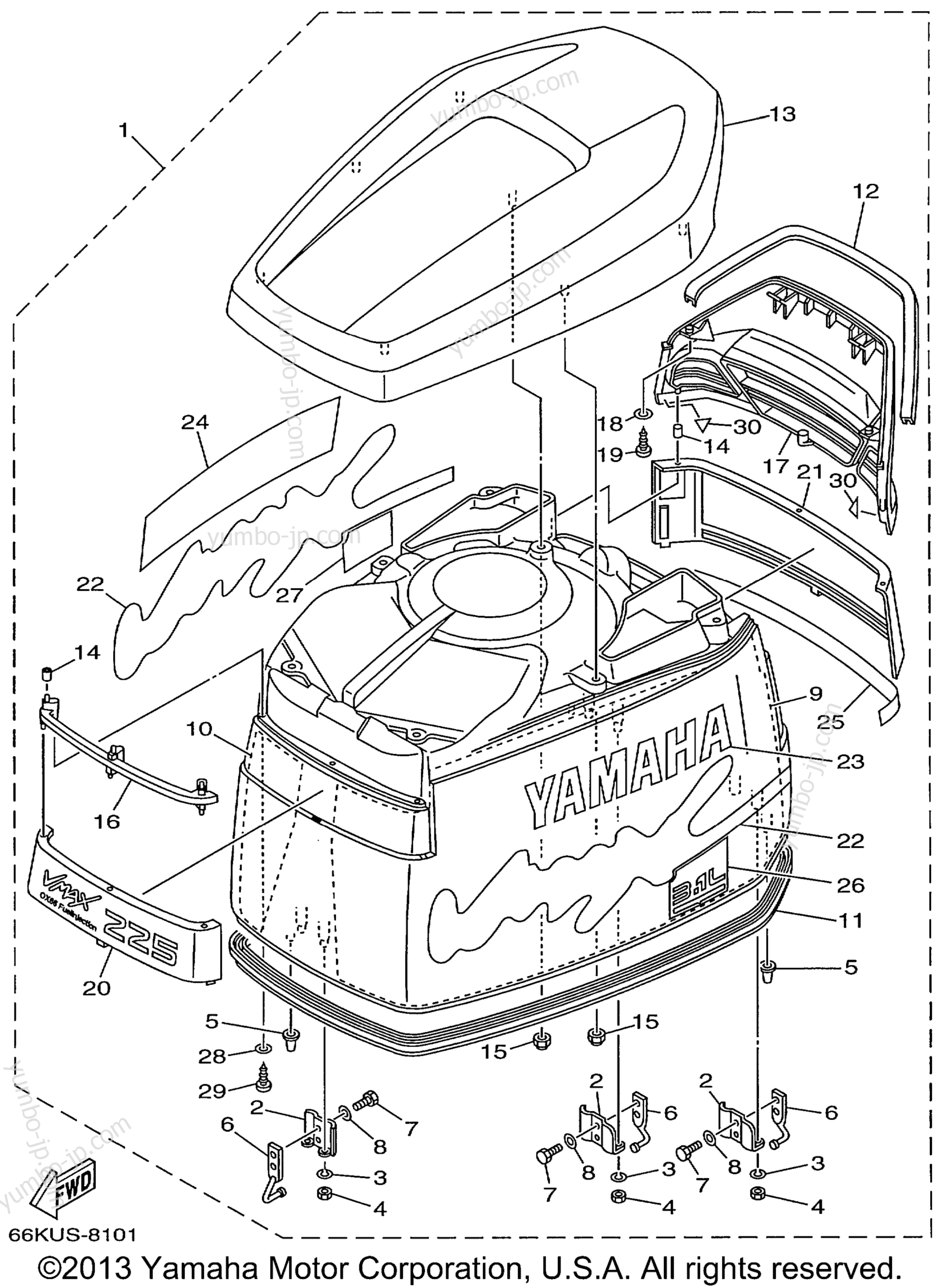 Top Cowling для лодочных моторов YAMAHA V225TLRX 1999 г.