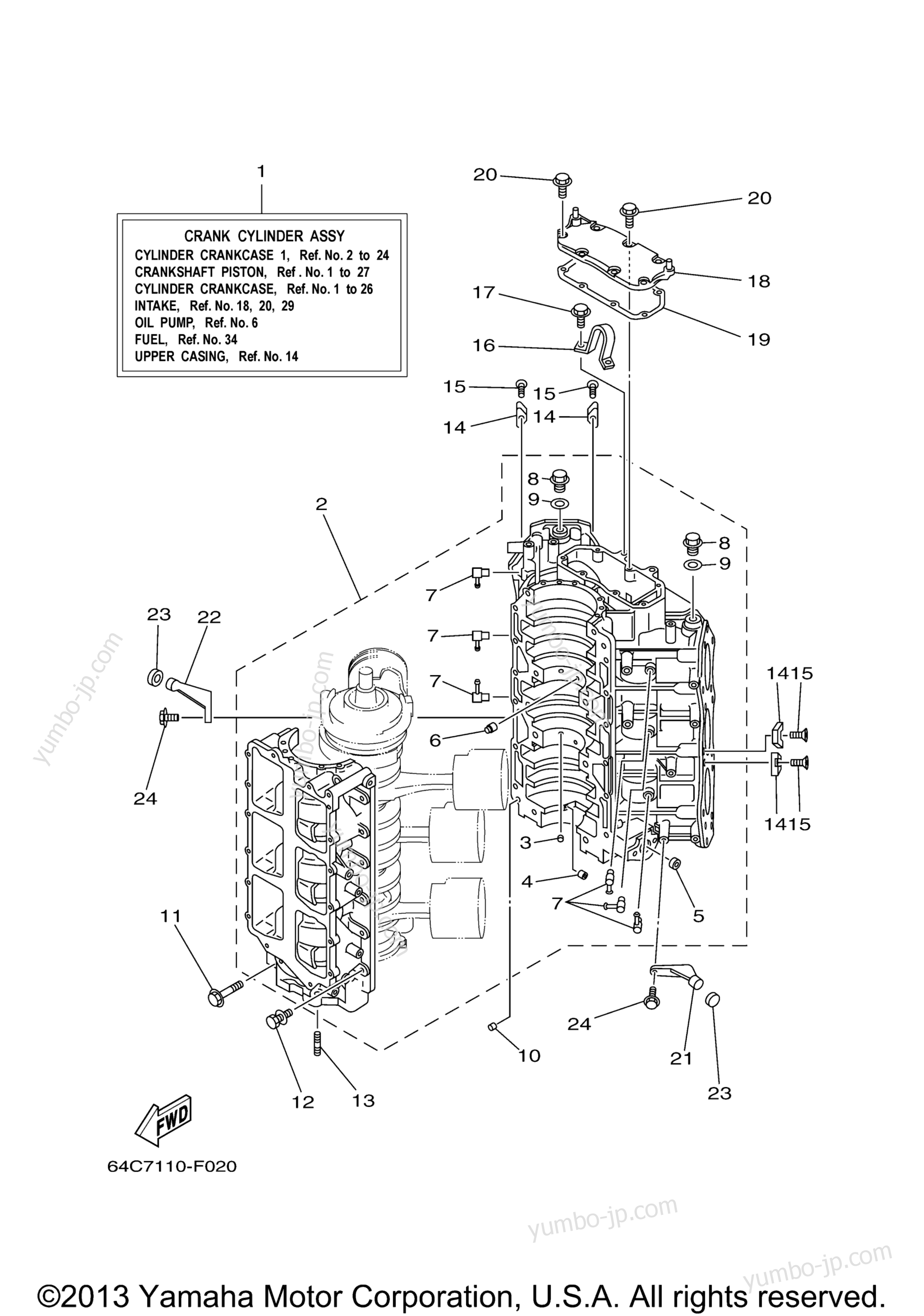 Cylinder Crankcase 1 для лодочных моторов YAMAHA 150TXR (0407) 6G4-1019349~ 2006 г.