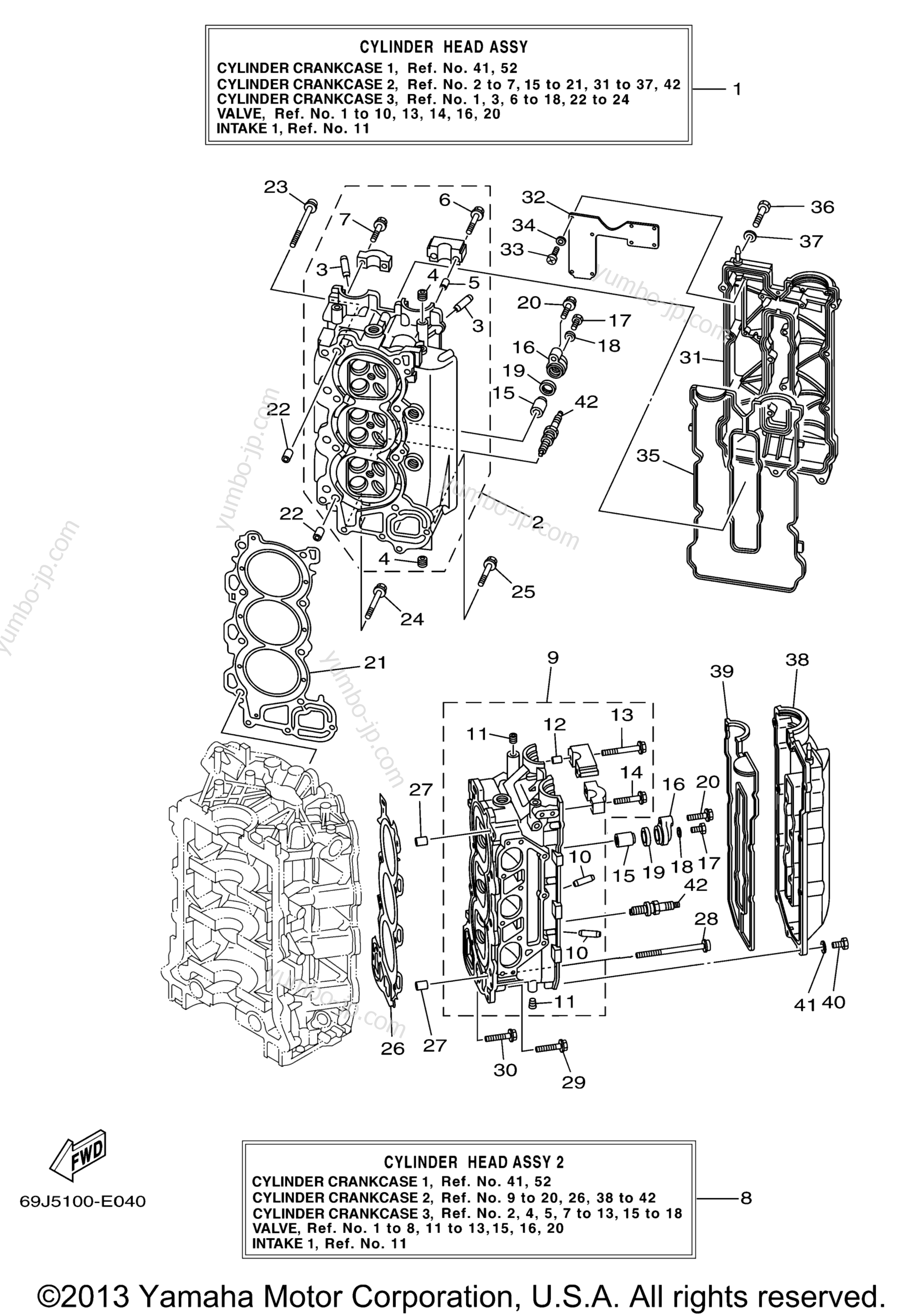 Cylinder Crankcase 2 для лодочных моторов YAMAHA F225TXR (0405) 69J-1021983~1027874 LF225TXR_TUR 69K-1006907~10008 2006 г.