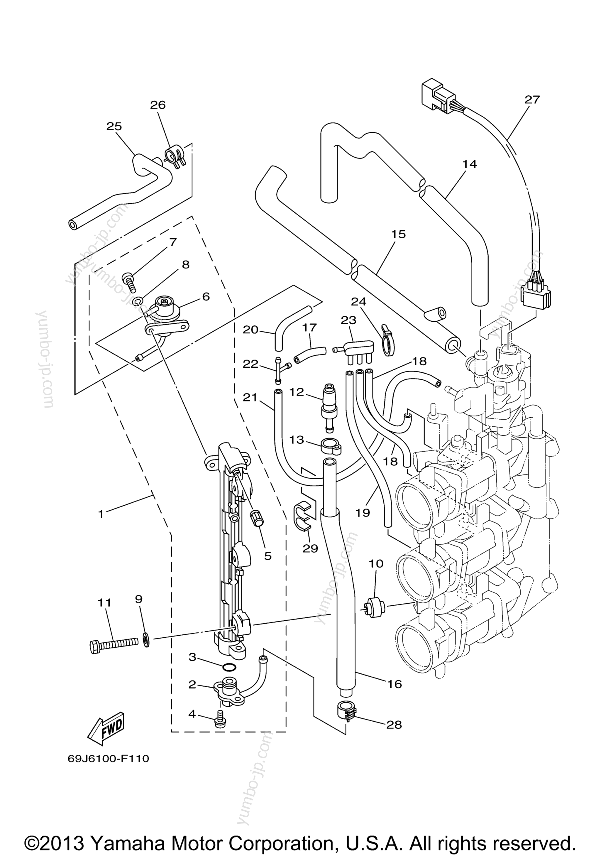 Throttle Body Assy 3 для лодочных моторов YAMAHA LF225TXR (0406) 60L-1008346~1010864 2006 г.