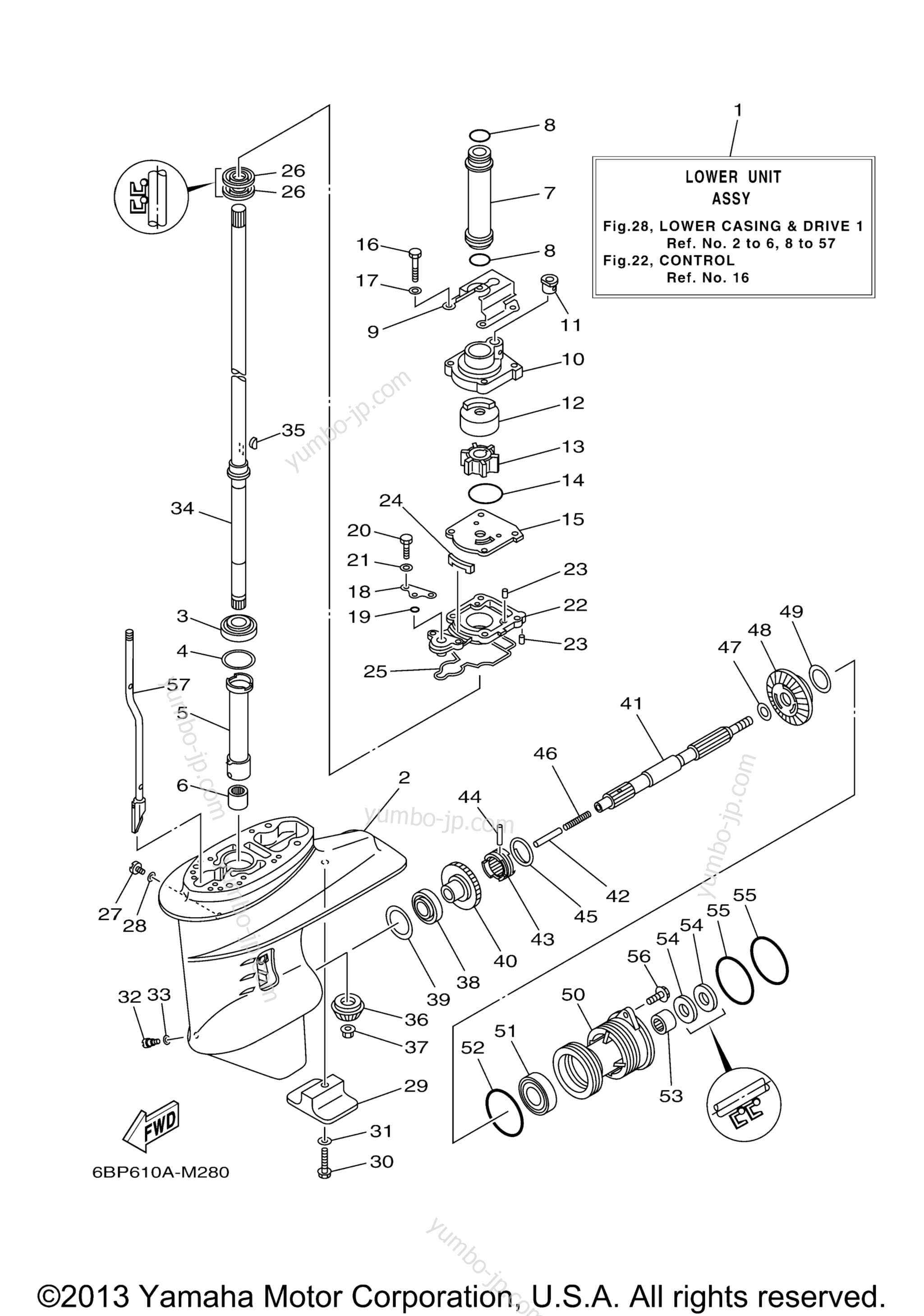 Lower Casing Drive 1 for outboards YAMAHA F25LEHB (0113) 2006 year