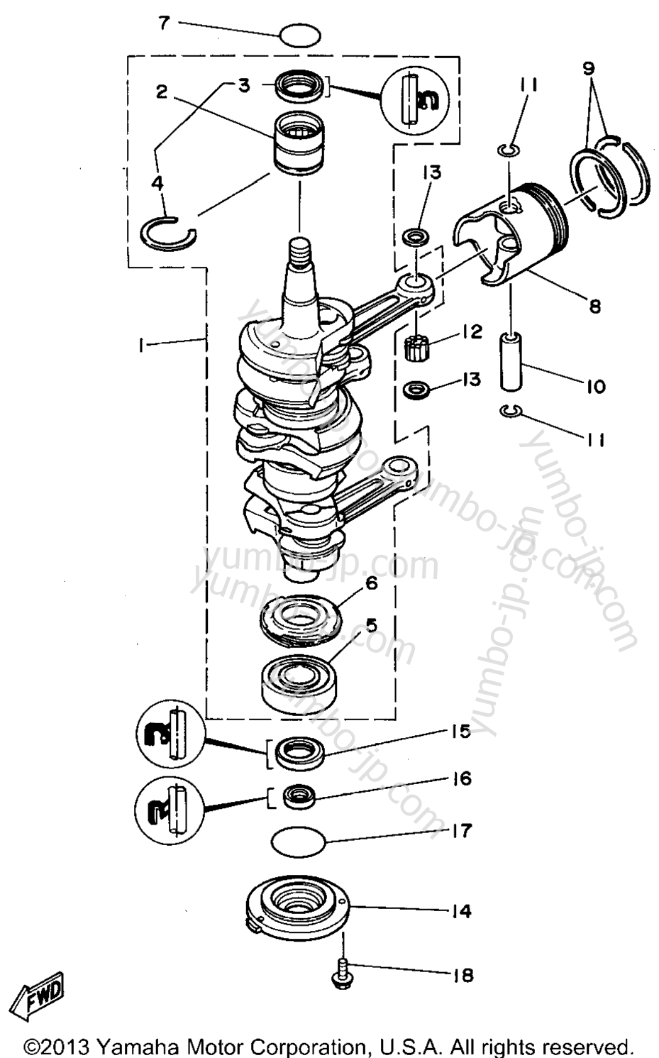Коленвал и поршневая группа для лодочных моторов YAMAHA P60TLHS 1994 г.