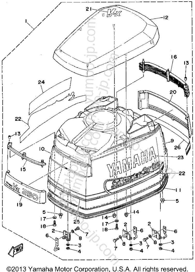 Top Cowling для лодочных моторов YAMAHA L250TXRT 1995 г.