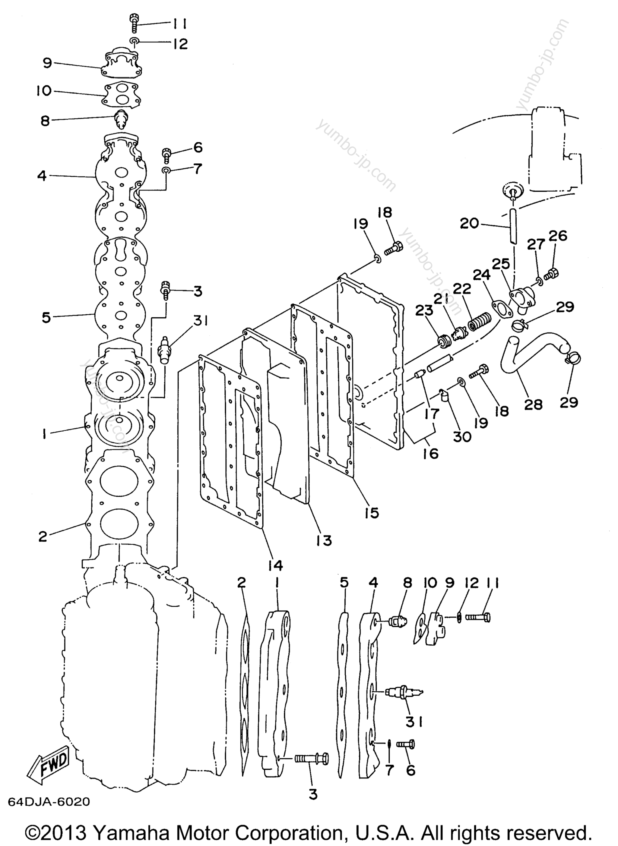 Cylinder Crankcase 2 для лодочных моторов YAMAHA P150TLRV 1997 г.