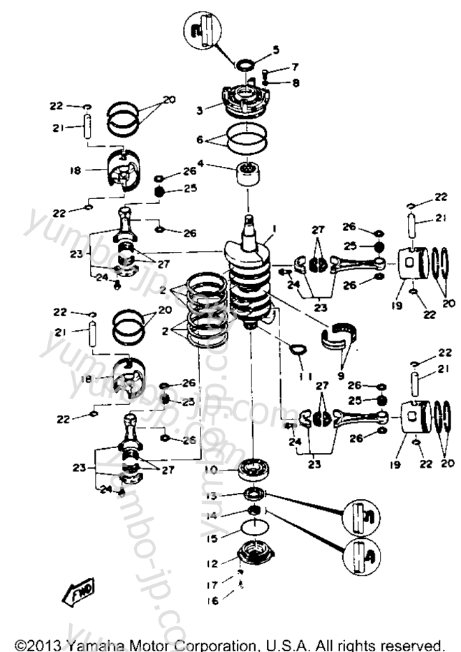 Коленвал и поршневая группа для лодочных моторов YAMAHA L130TXRP 1991 г.