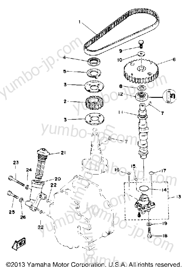 Oil Pump Belt для лодочных моторов YAMAHA T9.9MXHQ 1992 г.