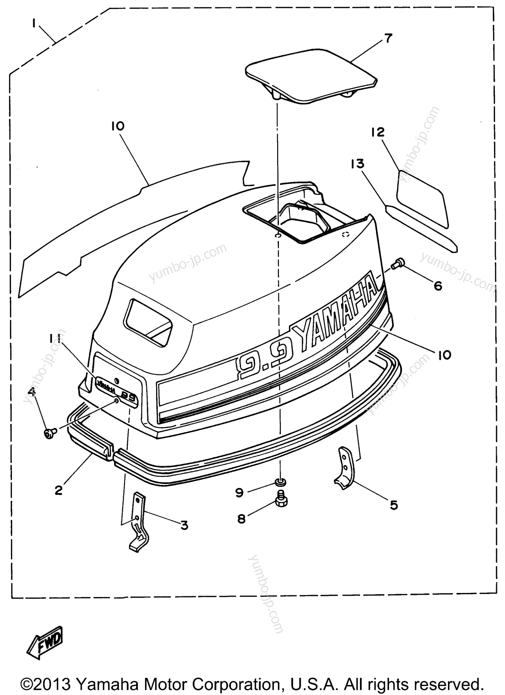 Top Cowling для лодочных моторов YAMAHA 9.9MSHT 1995 г.