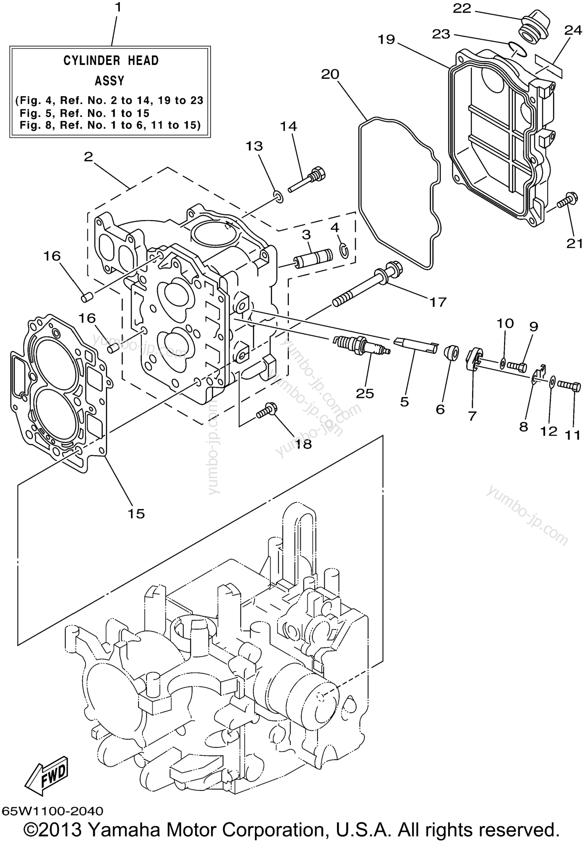 Cylinder Crankcase 2 для лодочных моторов YAMAHA F25ESRA_ELRA_TLRA (F25ELRA) 2002 г.