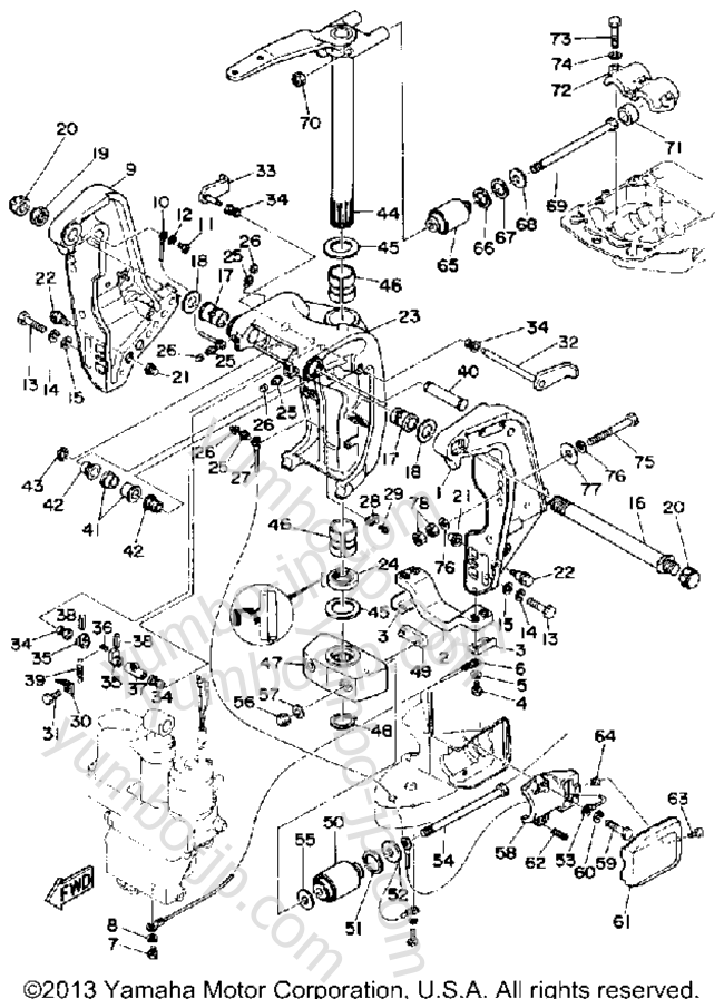 Bracket 1 для лодочных моторов YAMAHA 115ETLD_JD (115ETXDA) 1990 г.