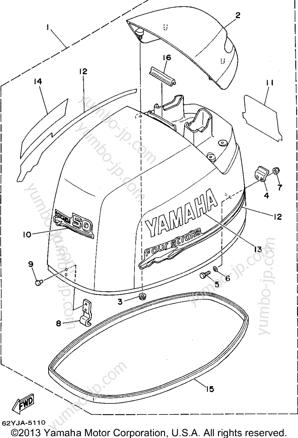 Top Cowling для лодочных моторов YAMAHA F50TLHT 1995 г.