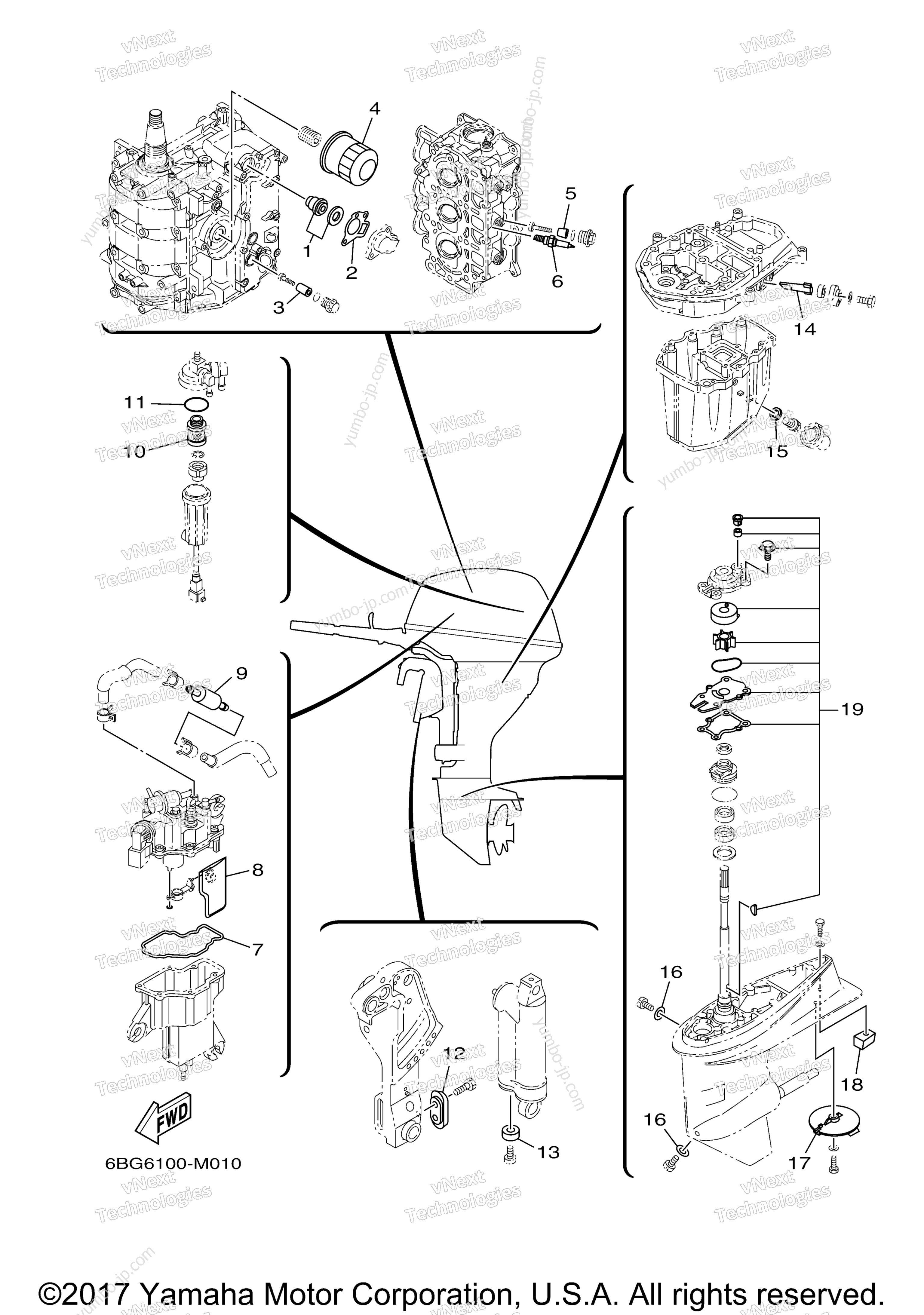 Scheduled Service Parts for outboards YAMAHA F40JEA (0117) 2006 year