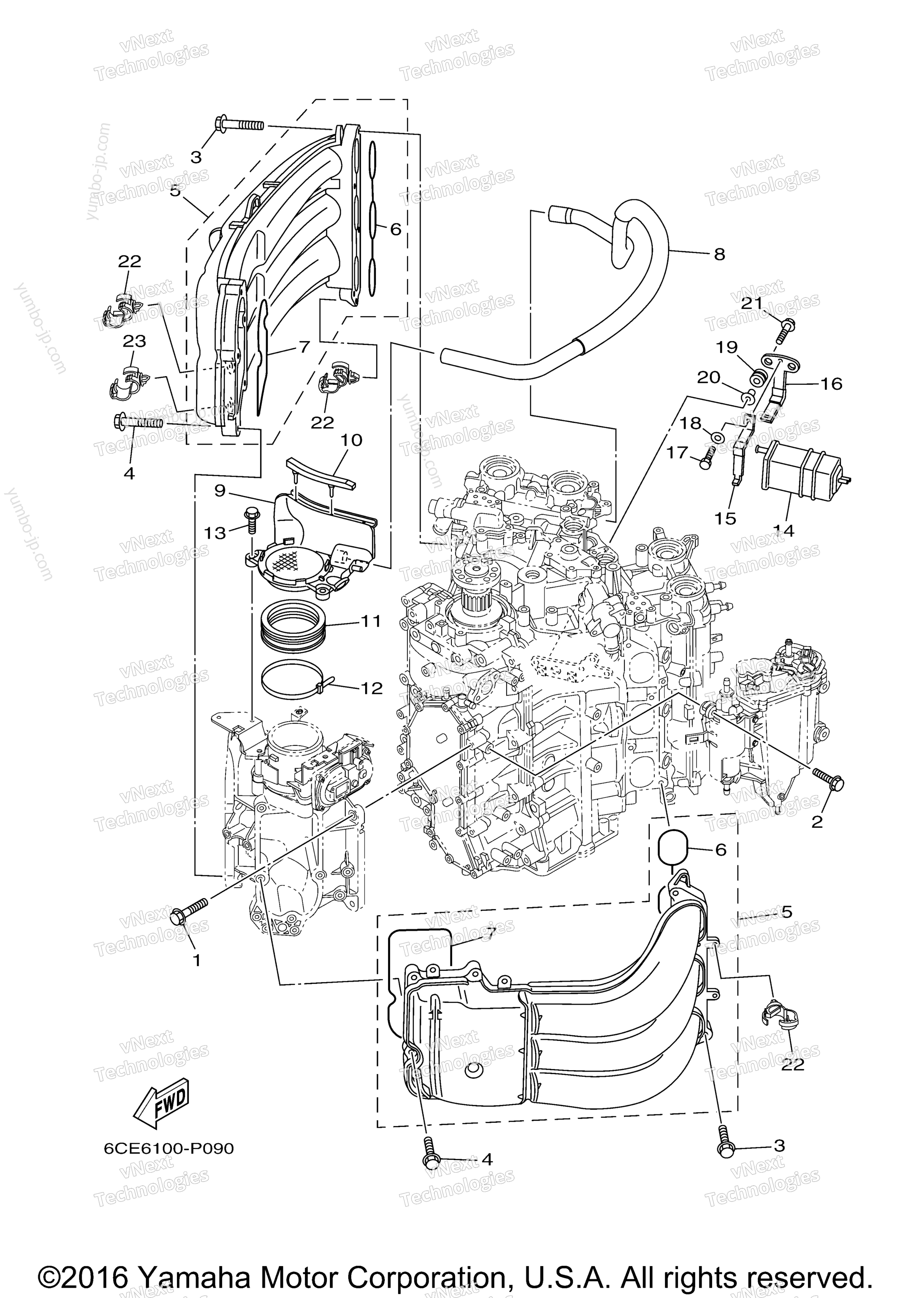 Intake 1 для лодочных моторов YAMAHA FL300BETX (0116) 2006 г.