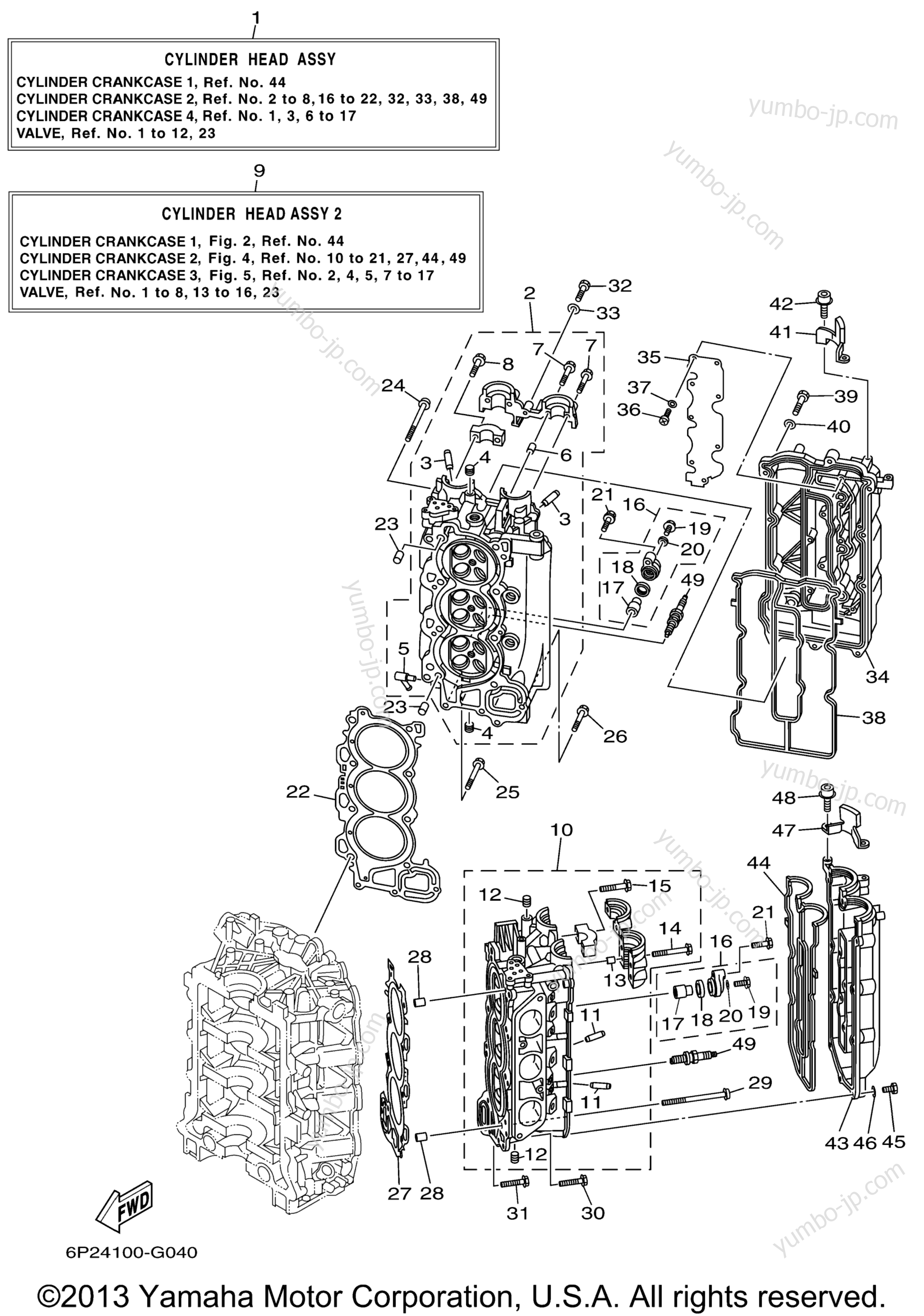 Cylinder Crankcase 2 для лодочных моторов YAMAHA F250TXR (0407) 6P2-1021904~ LF250TXR_TUR 6P3-1009546~ 2006 г.