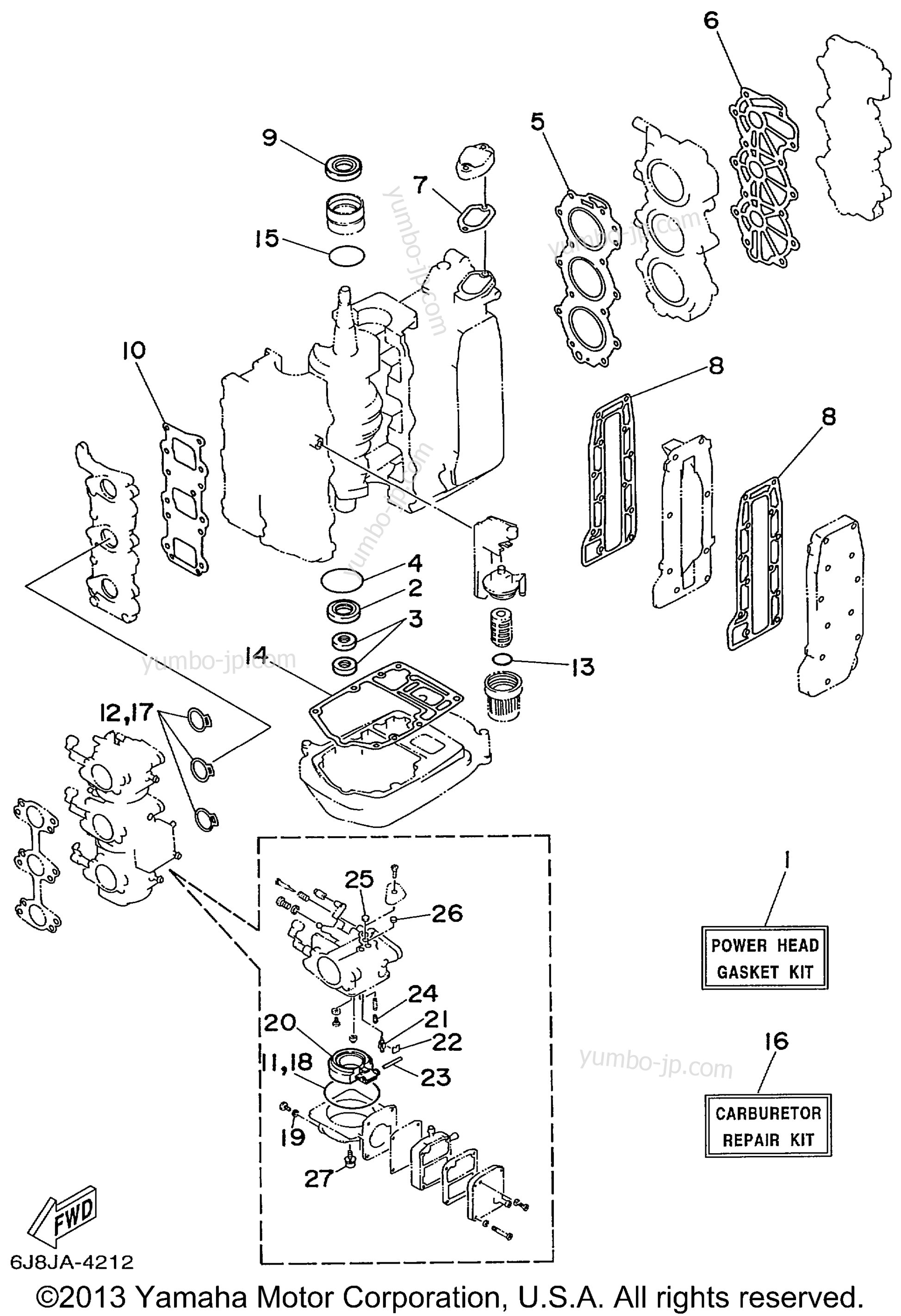 Repair Kit 1 для лодочных моторов YAMAHA 30MSHX_MLHX_ELHX_ELRX (30MLHX) 1999 г.