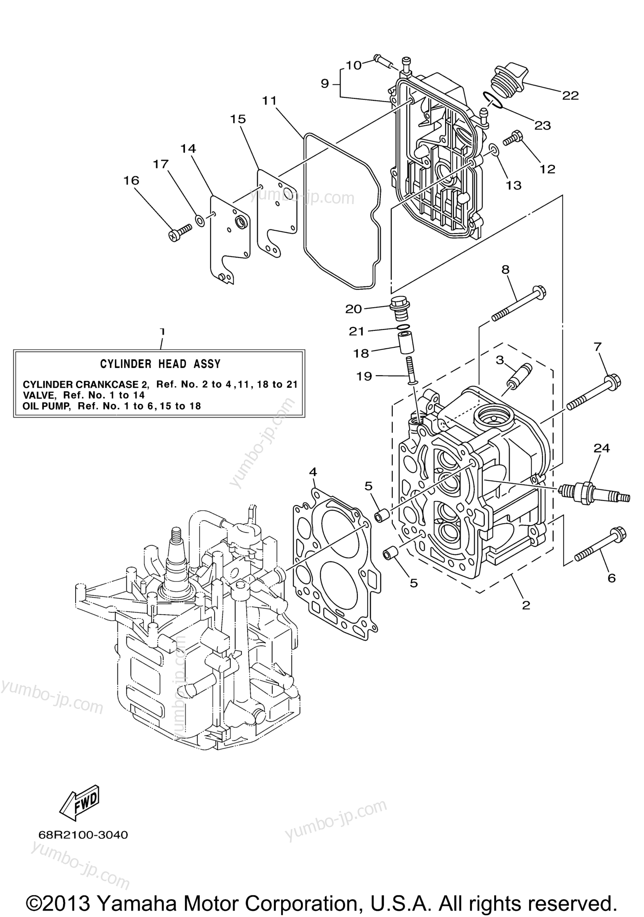 Cylinder Crankcase 2 для лодочных моторов YAMAHA F6MSH (0405) _6MLH 60N-1002466~1005230 F8MSH_MLH 60R-1004281~10 2006 г.