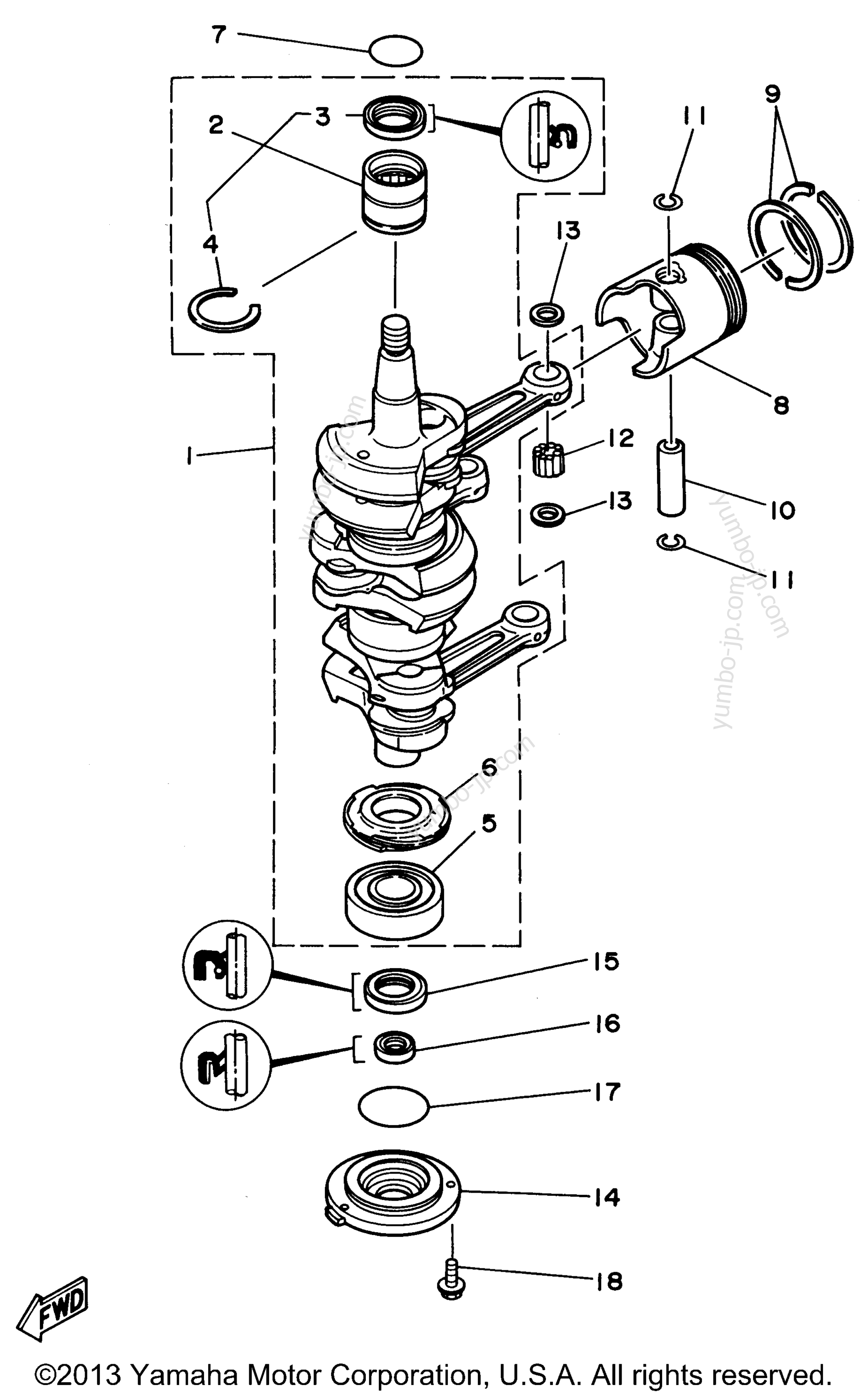 Коленвал и поршневая группа для лодочных моторов YAMAHA P60TLHW 1998 г.