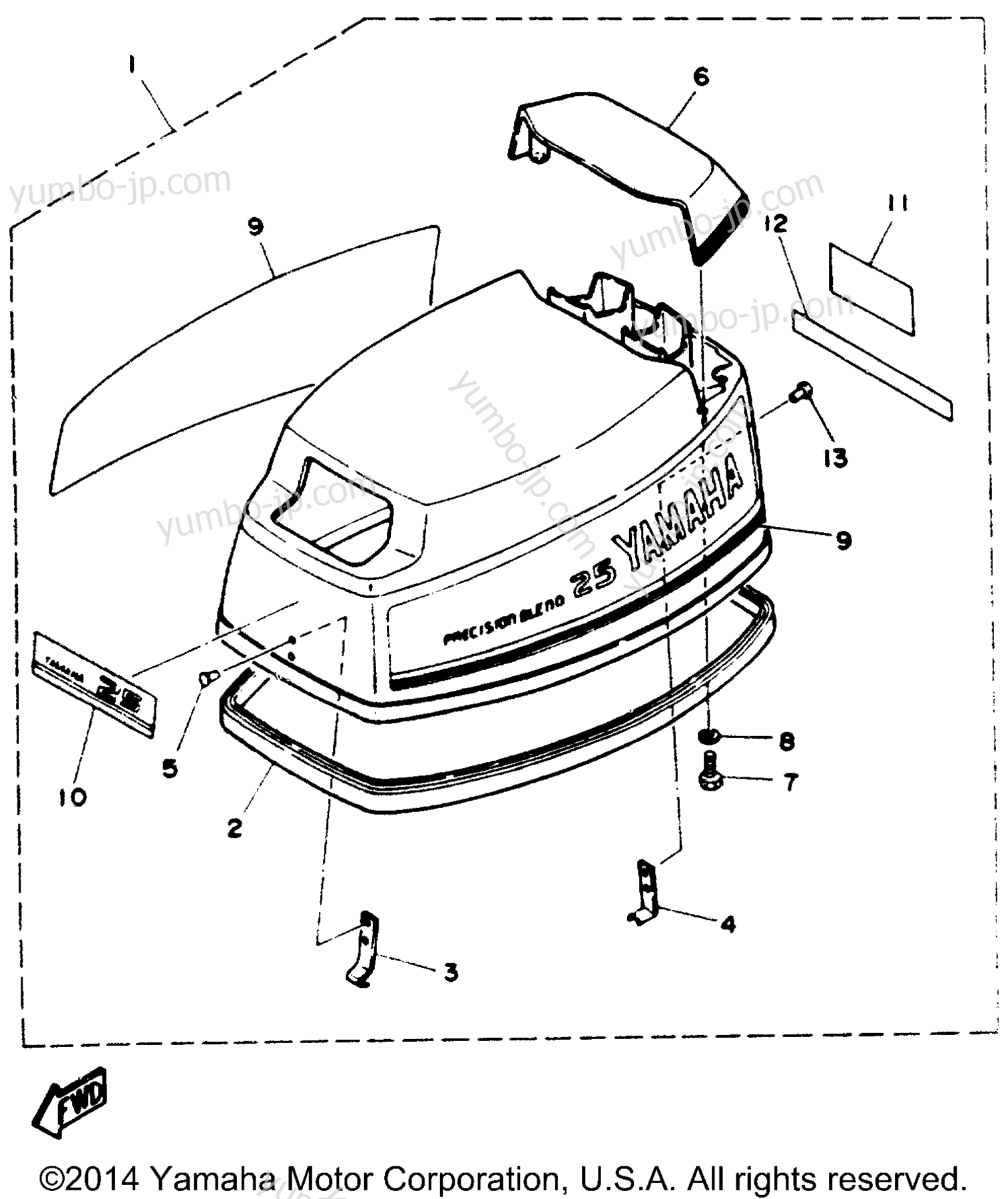 Top Cowling для лодочных моторов YAMAHA 25MLHR 1993 г.